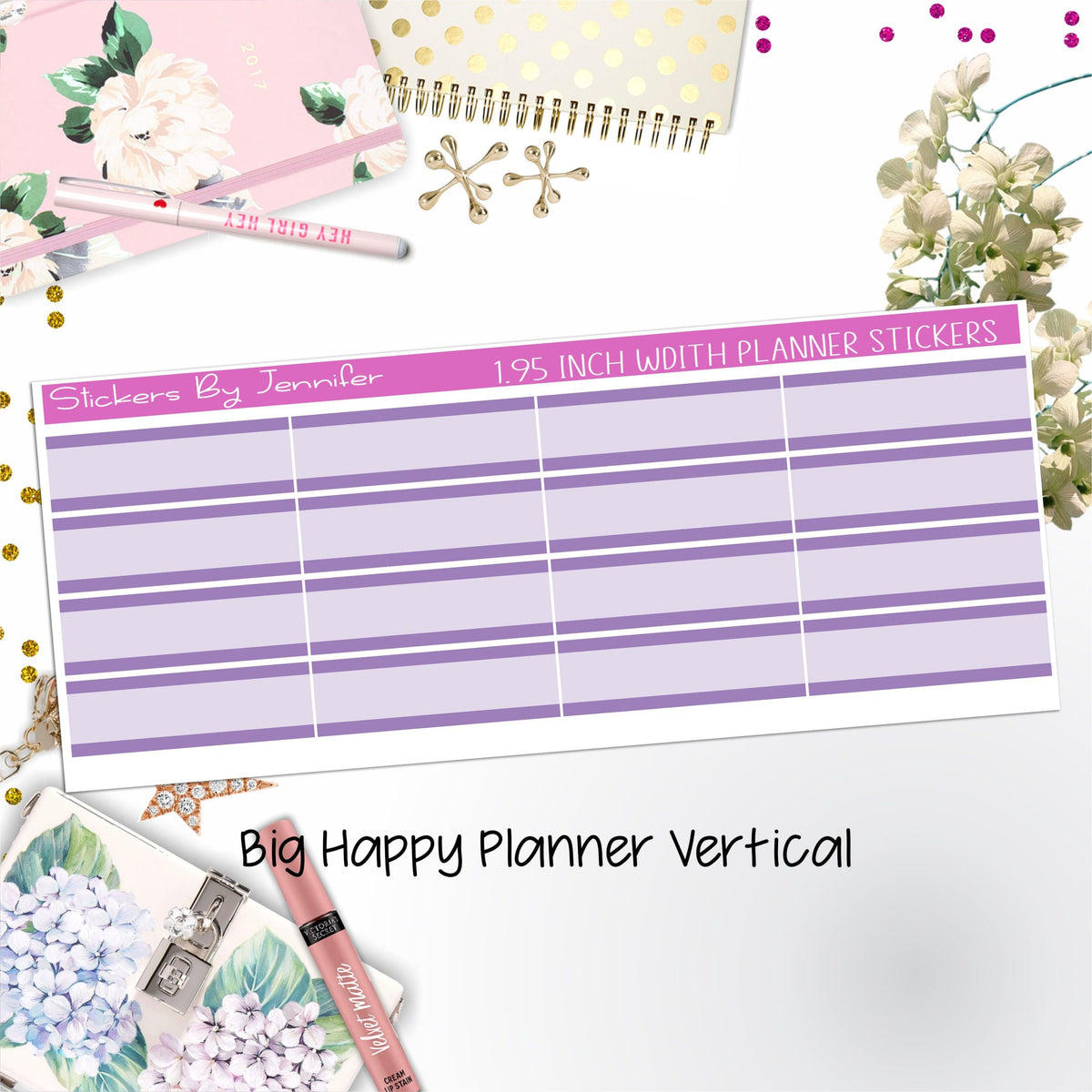 Two-Tone Labels 1.95 inch Width Quarter Boxes 647 for Big Happy Planner Vertical Planner Stickers