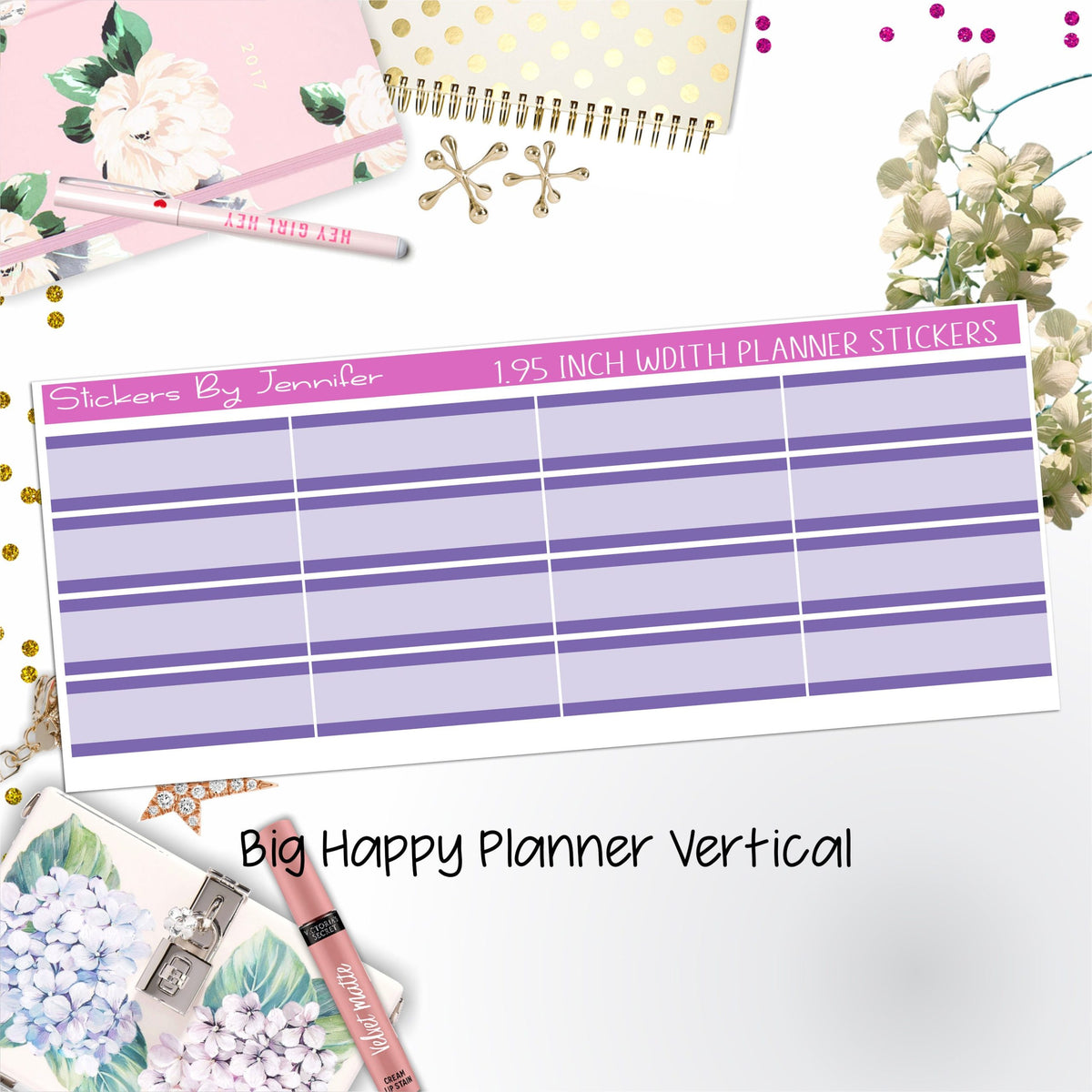 Two-Tone Labels 1.95 inch Width Quarter Boxes 648 for Big Happy Planner Vertical Planner Stickers