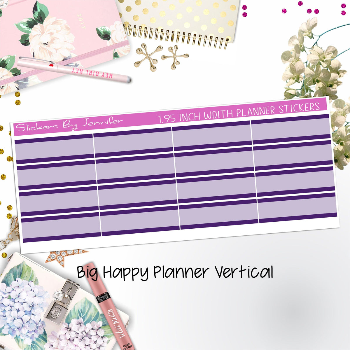 Two-Tone Labels 1.95 inch Width Quarter Boxes 650 for Big Happy Planner Vertical Planner Stickers