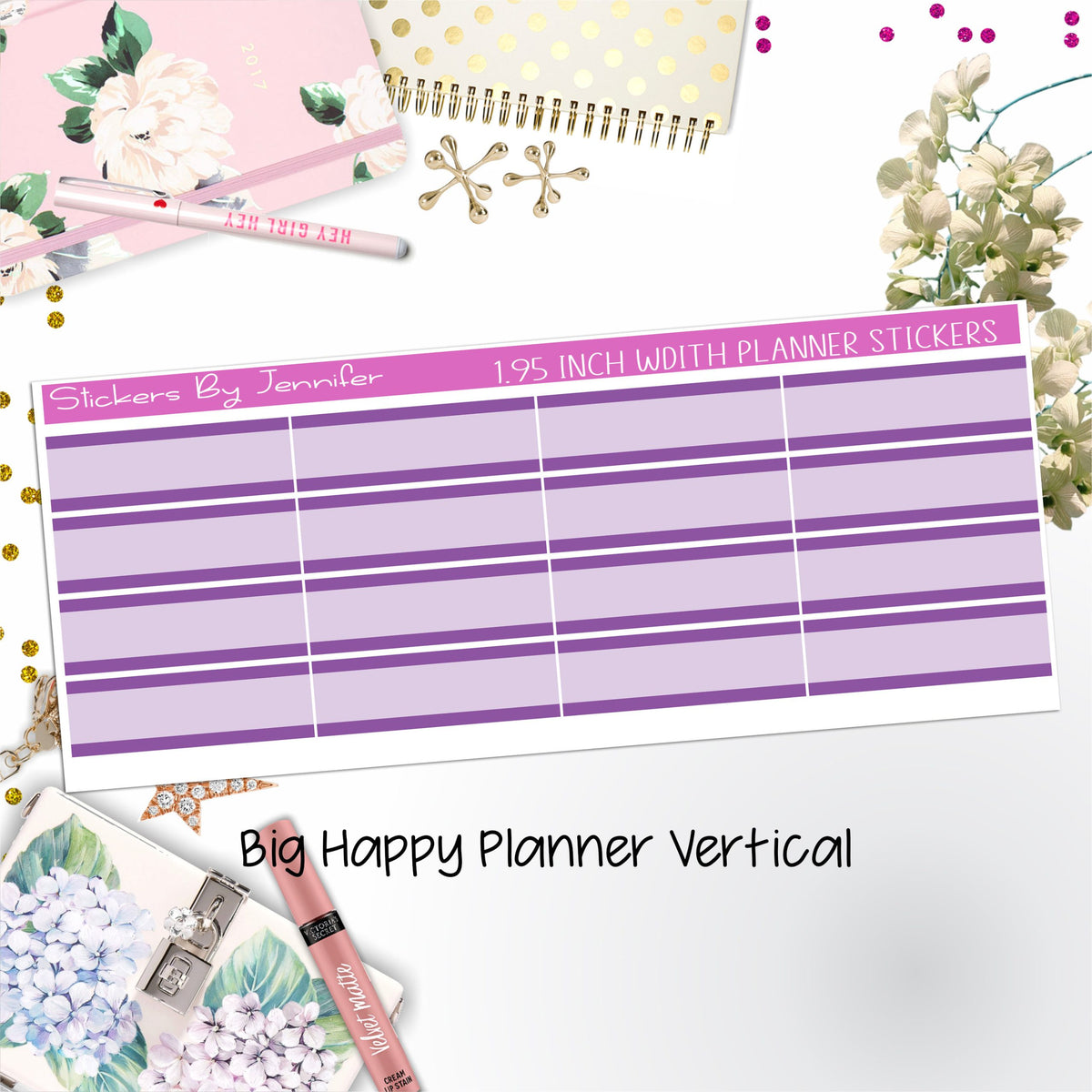 Two-Tone Labels 1.95 inch Width Quarter Boxes 652 for Big Happy Planner Vertical Planner Stickers