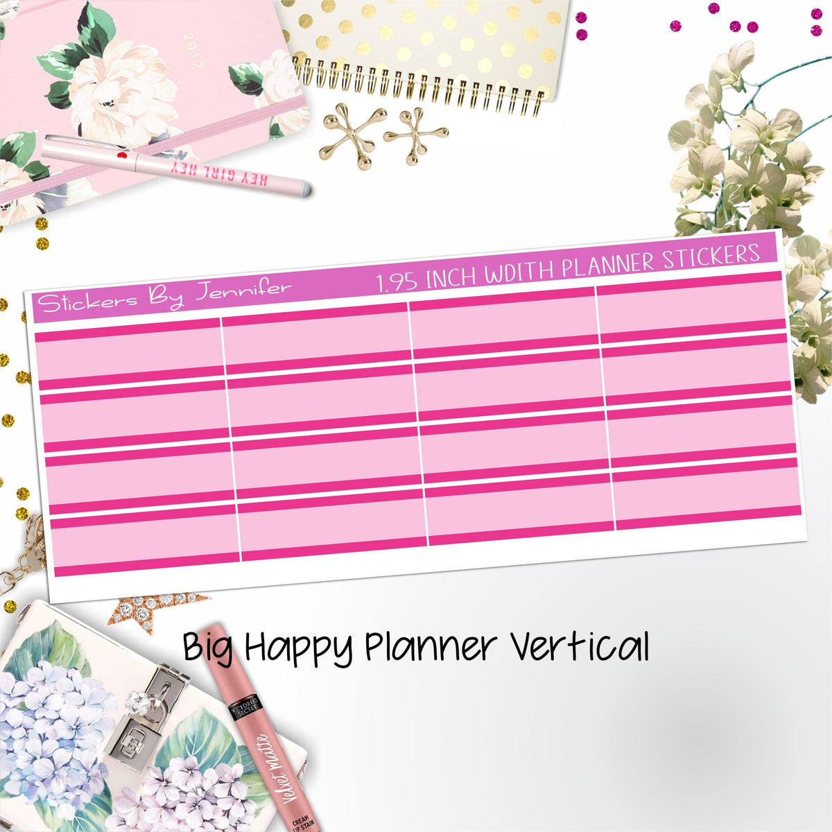 Two-Tone Labels 1.95 inch Width Quarter Boxes 663 for Big Happy Planner Vertical Planner Stickers