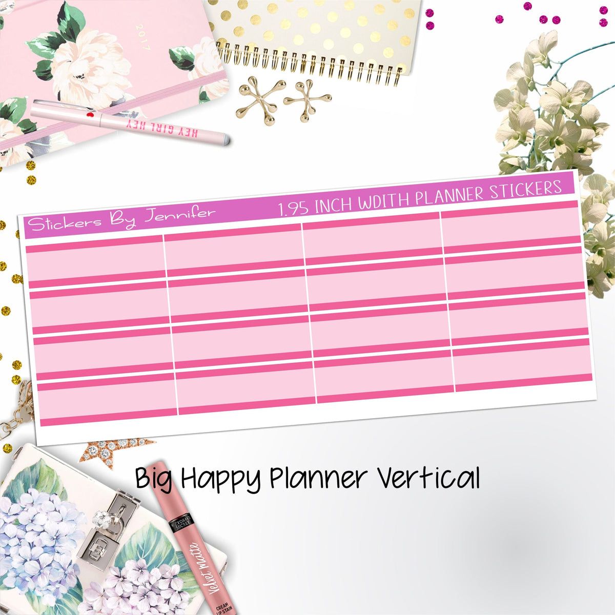 Two-Tone Labels 1.95 inch Width Quarter Boxes 664 for Big Happy Planner Vertical Planner Stickers