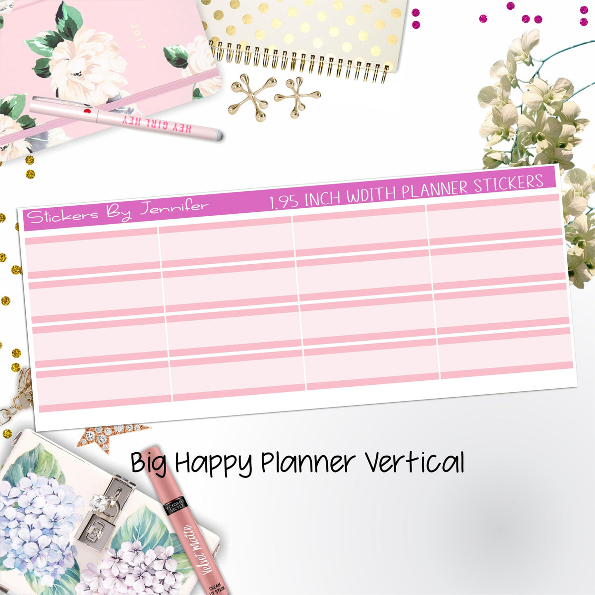 Two-Tone Labels 1.95 inch Width Quarter Boxes 667 for Big Happy Planner Vertical Planner Stickers