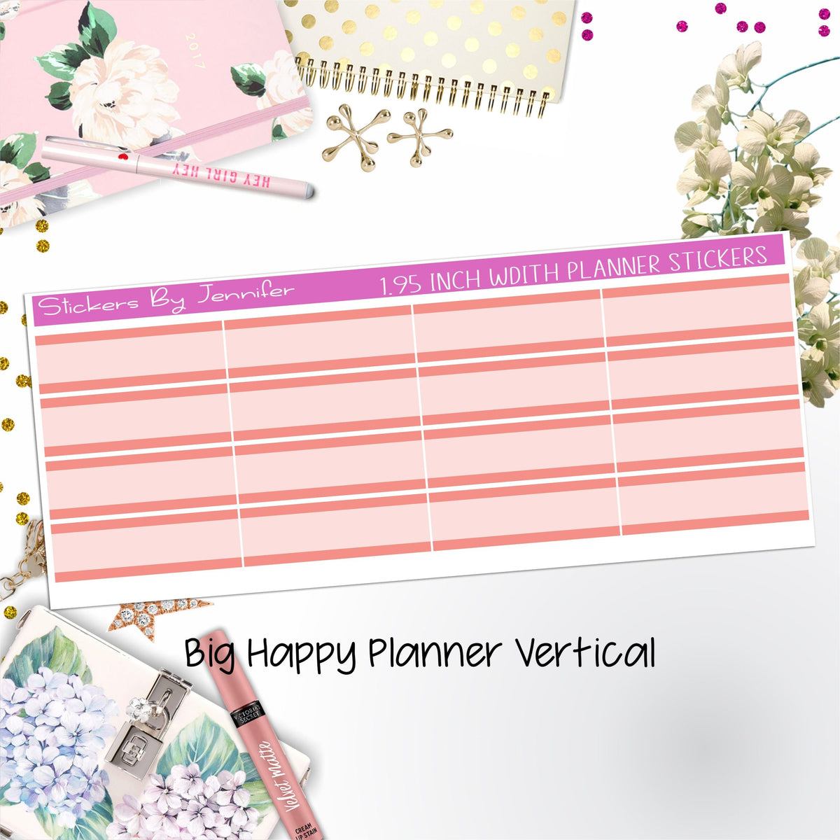 Two-Tone Labels 1.95 inch Width Quarter Boxes 669 for Big Happy Planner Vertical Planner Stickers