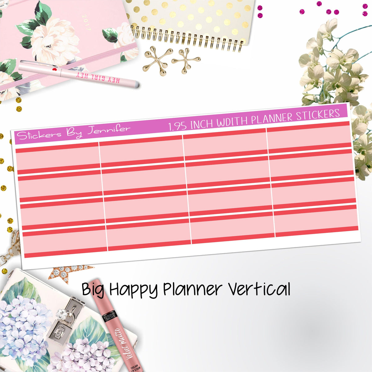 Two-Tone Labels 1.95 inch Width Quarter Boxes 671 for Big Happy Planner Vertical Planner Stickers