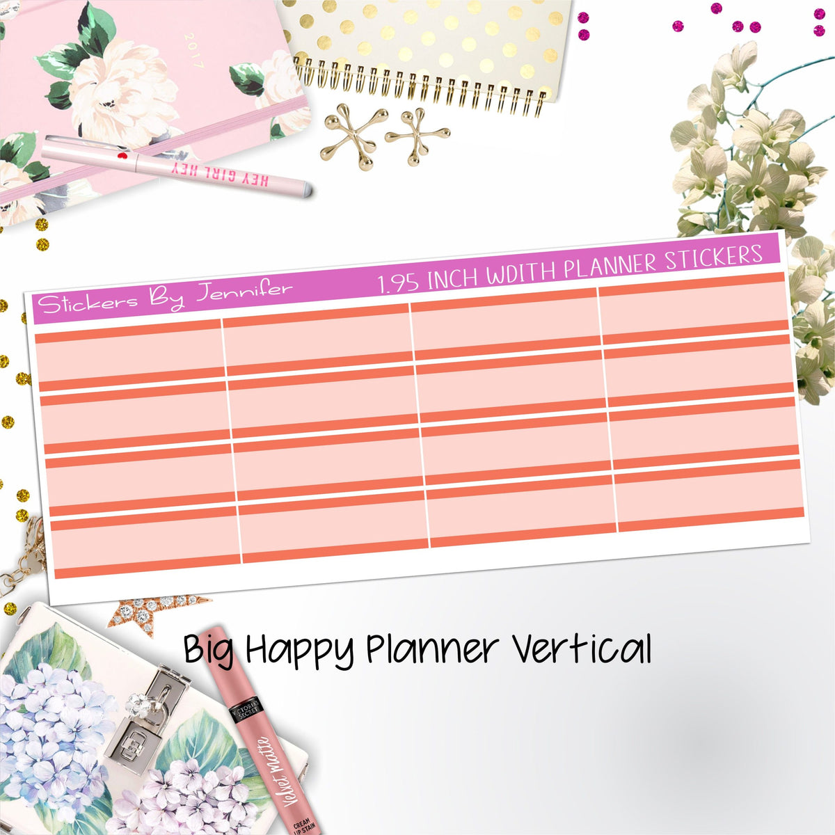 Two-Tone Labels 1.95 inch Width Quarter Boxes 676 for Big Happy Planner Vertical Planner Stickers