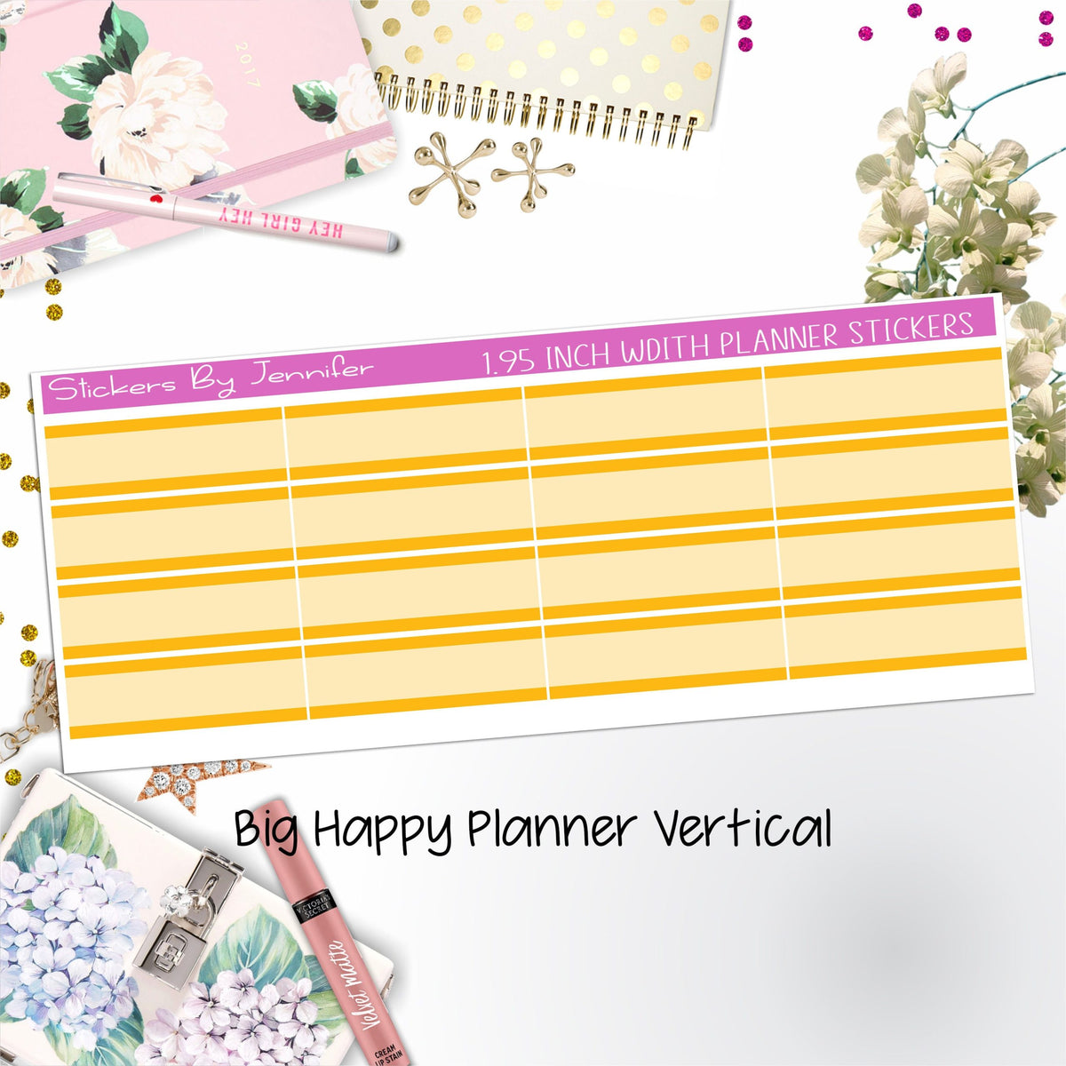 Two-Tone Labels 1.95 inch Width Quarter Boxes 680 for Big Happy Planner Vertical Planner Stickers