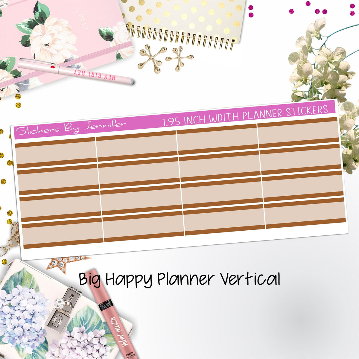 Two-Tone Labels 1.95 inch Width Quarter Boxes 684 for Big Happy Planner Vertical Planner Stickers