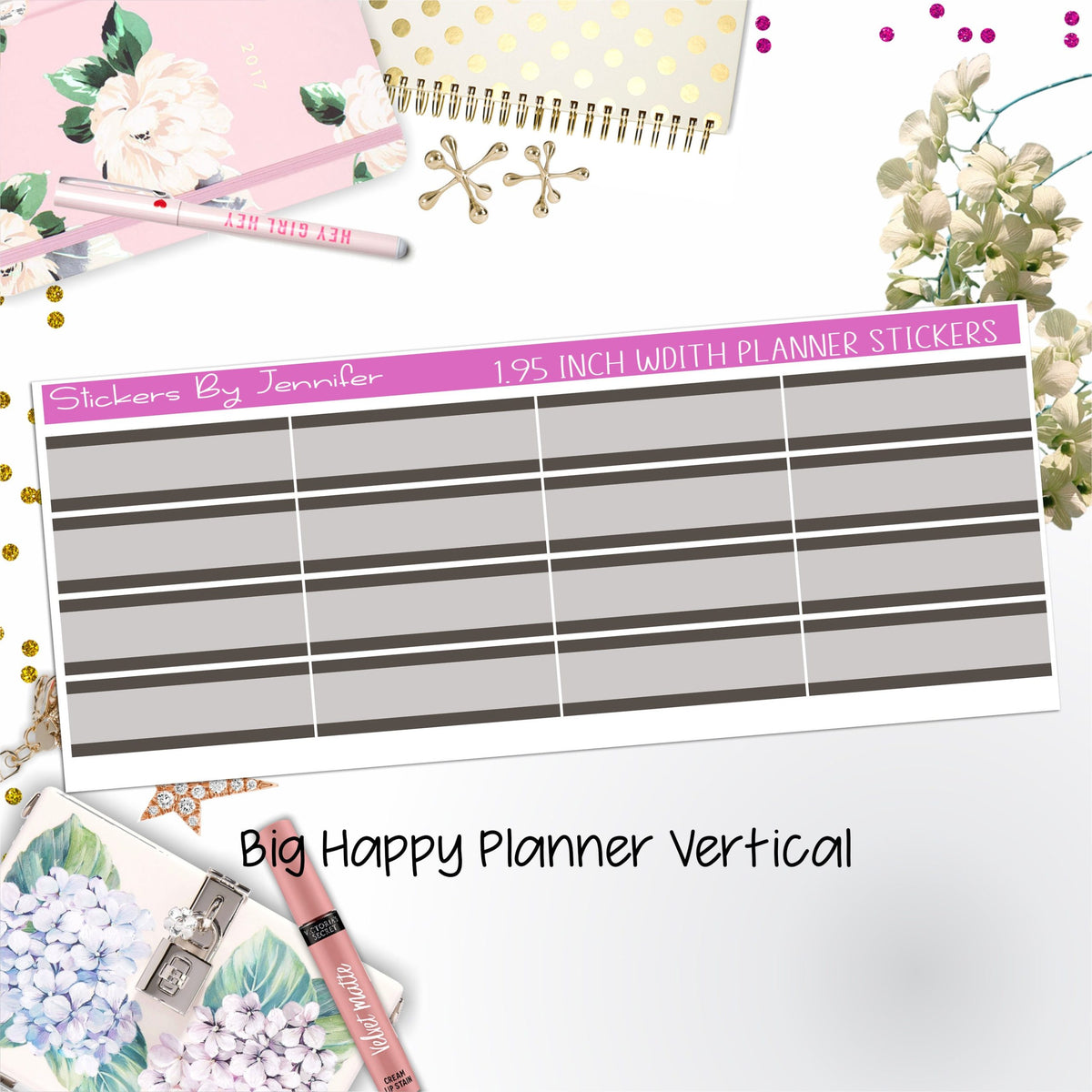 Two-Tone Labels 1.95 inch Width Quarter Boxes 695 for Big Happy Planner Vertical Planner Stickers