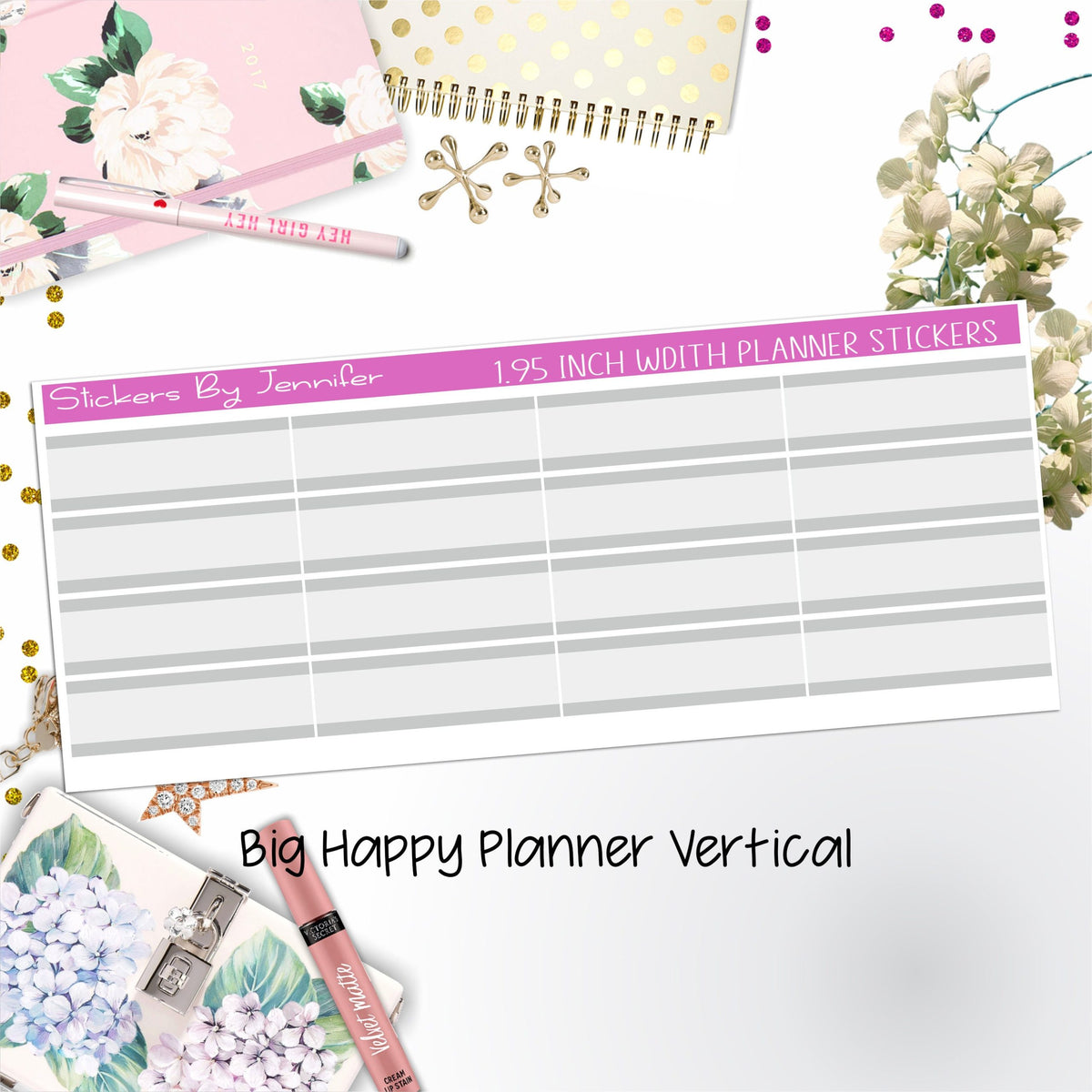Two-Tone Labels 1.95 inch Width Quarter Boxes 697 for Big Happy Planner Vertical Planner Stickers