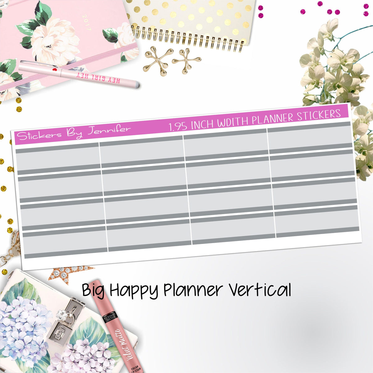 Two-Tone Labels 1.95 inch Width Quarter Boxes 698 for Big Happy Planner Vertical Planner Stickers