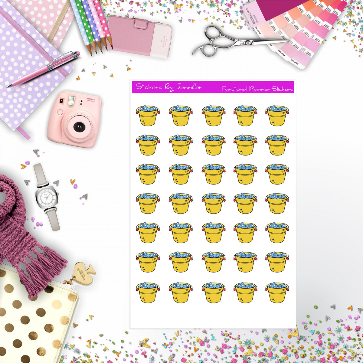 Water Bucket Stickers, Planner Stickers, Journal Stickers, Functional Planner Stickers, Stationary Stickers