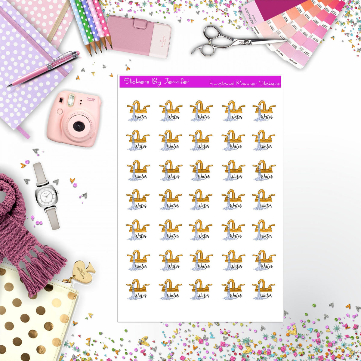 Water Icon Planner Stickers, Bullet Journal Stickers, Functional Planner Stickers, Stationary Stickers
