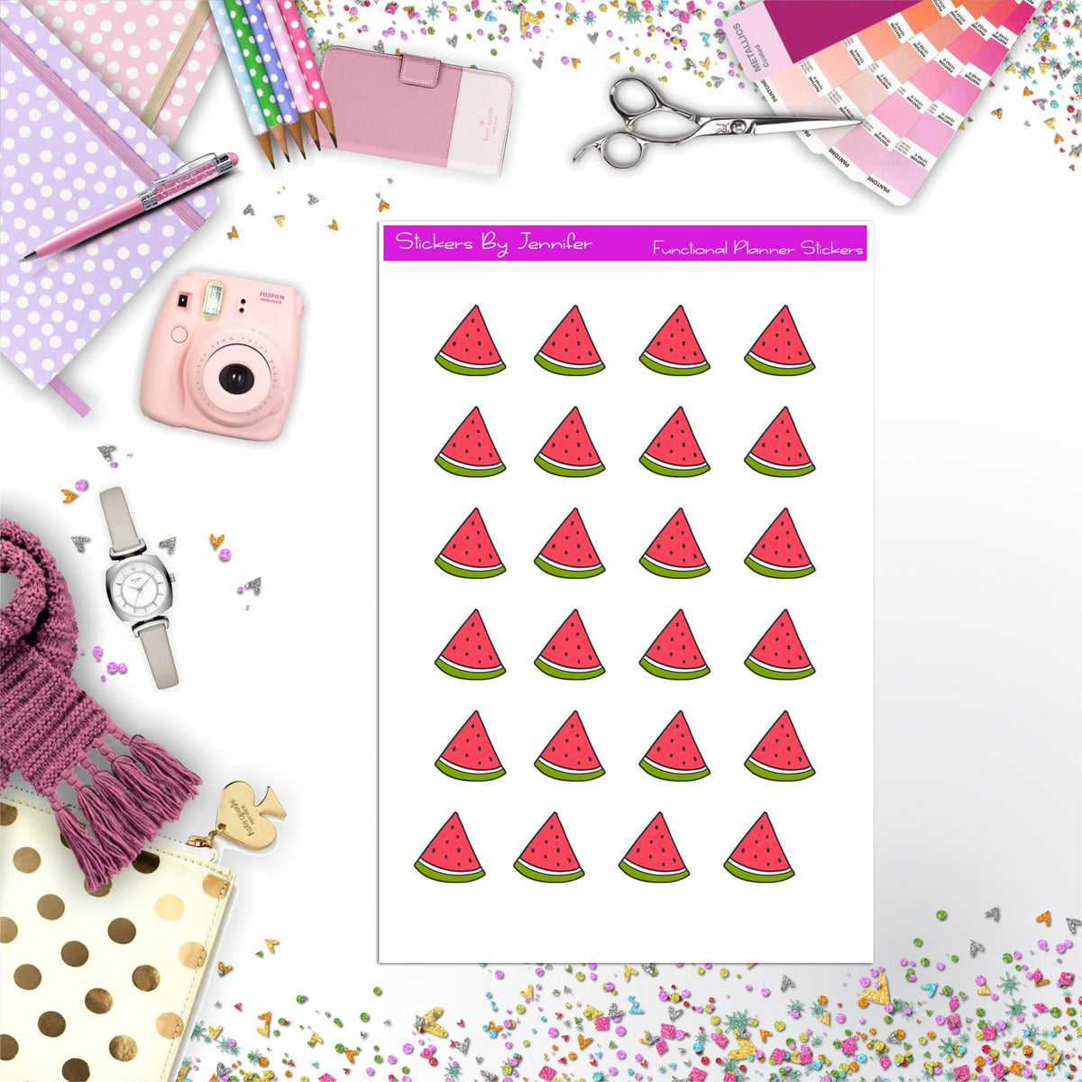 Watermelon Slice Stickers, Planner Stickers, Journal Stickers, Functional Planner Stickers, Stationary Stickers