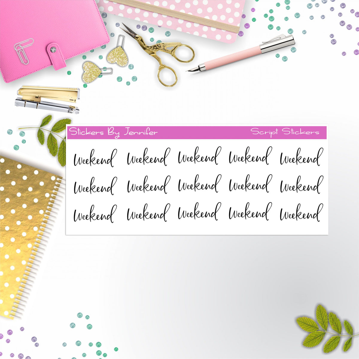 Weekend Script Stickers, Typography Stickers, Planner Stickers, Journal Stickers, Functional Planner Stickers, Stationary Stickers