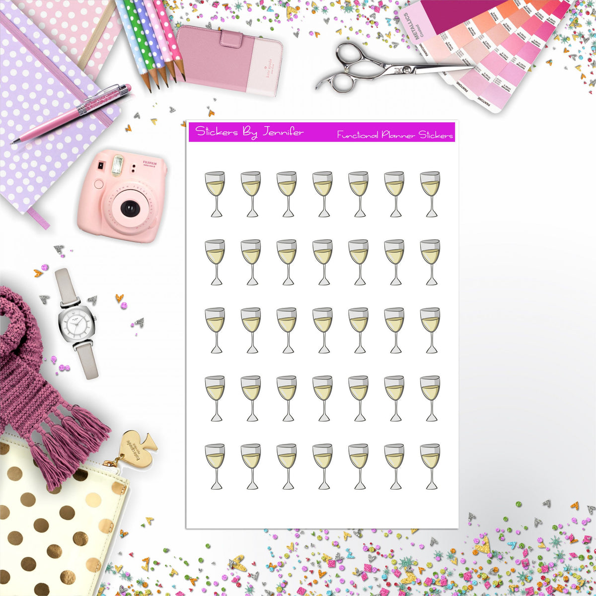 White Wine Stickers, Planner Stickers, Journal Stickers, Functional Planner Stickers, Stationary Stickers