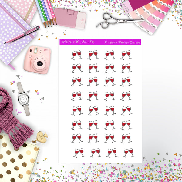Wine Glass Stickers, Planner Stickers, Journal Stickers, Functional Planner Stickers, Stationary Stickers