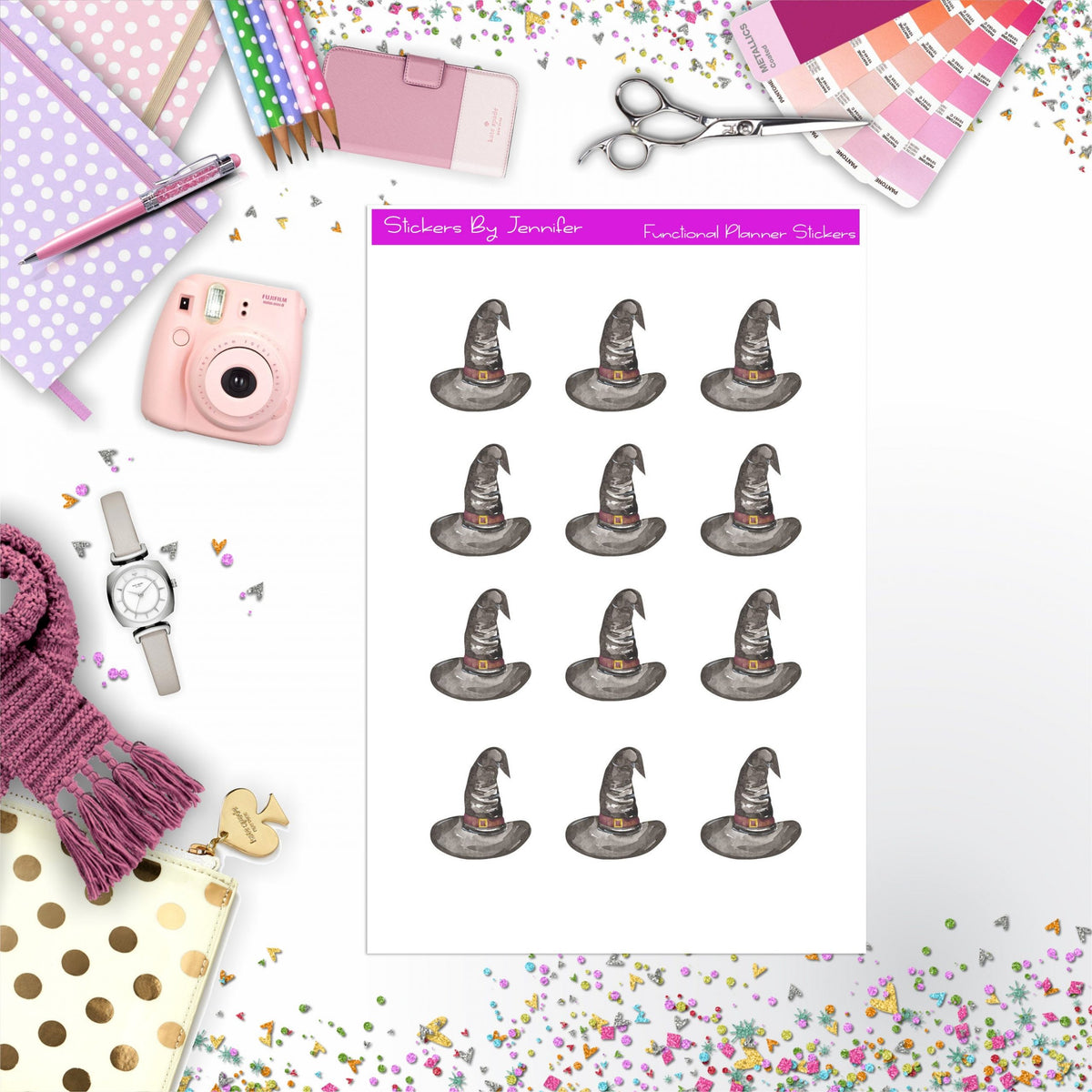 Witch Hat Stickers, Planner Stickers, Journal Stickers, Functional Planner Stickers, Stationary Stickers