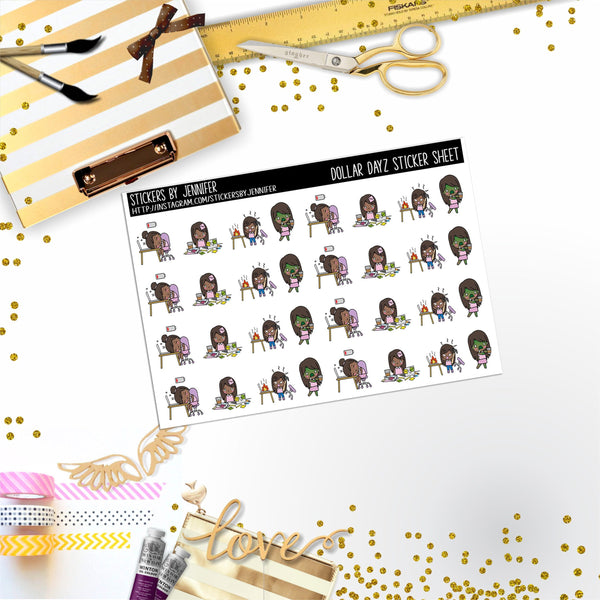 Work Frustration Character Girl Mini DD031, Planner Stickers, Bullet Journal, Functional Planner Stickers, Stationary Stickers