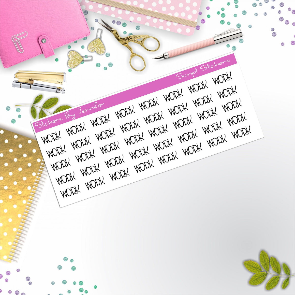 Work Script Stickers, Typography Stickers, Planner Stickers