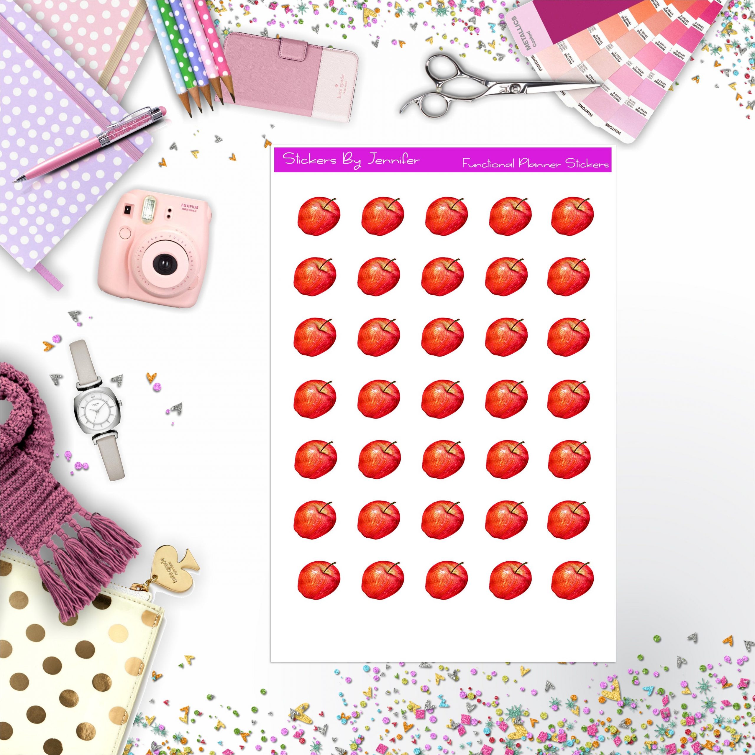 Apples Stickers, Planner Stickers, Journal Stickers, Functional Planner Stickers, Stationary Stickers