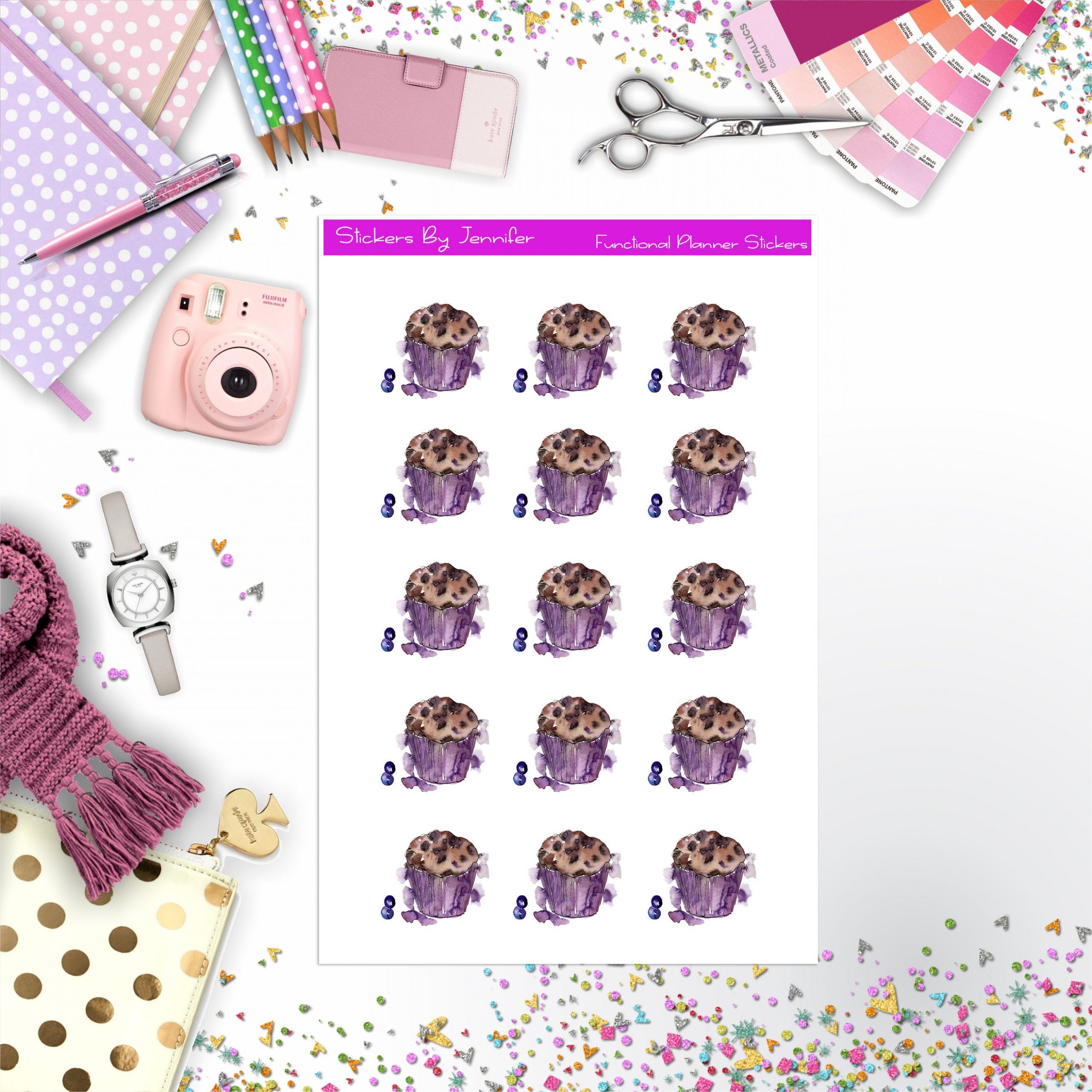 Berry Muffin Stickers, Planner Stickers, Journal Stickers, Functional Planner Stickers, Stationary Stickers