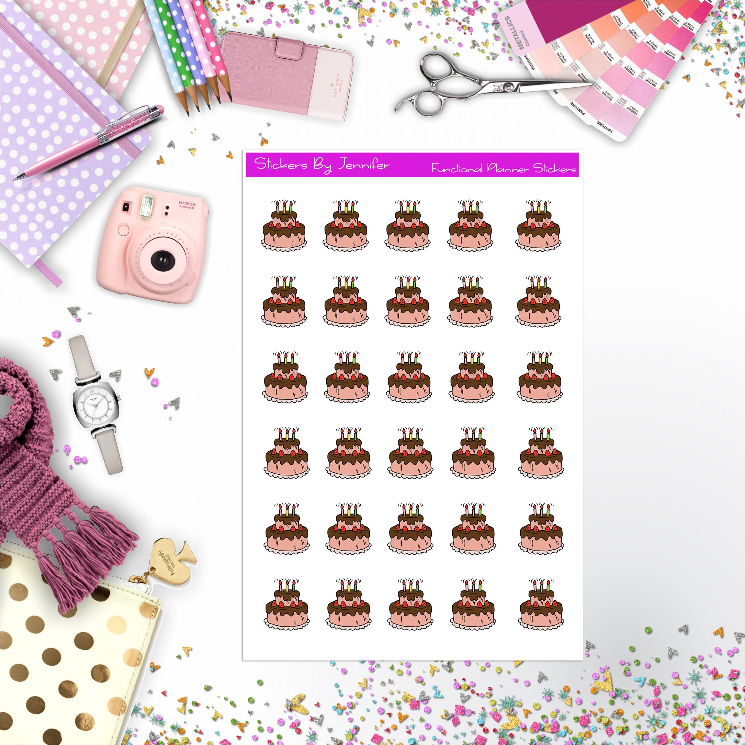 Cake Stickers, Planner Stickers, Journal Stickers, Functional Planner Stickers, Stationary Stickers