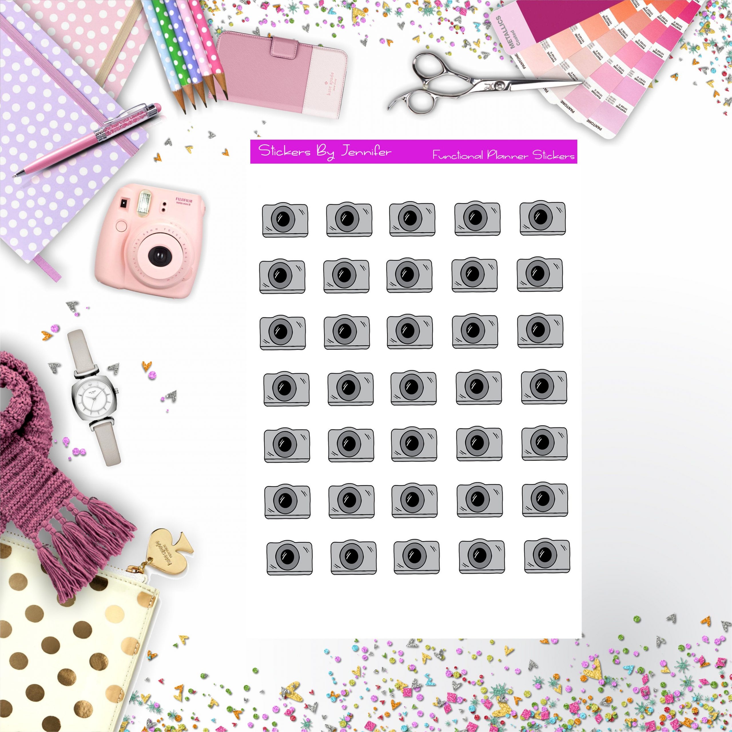 Camera Stickers, Planner Stickers, Journal Stickers, Functional Planner Stickers, Stationary Stickers