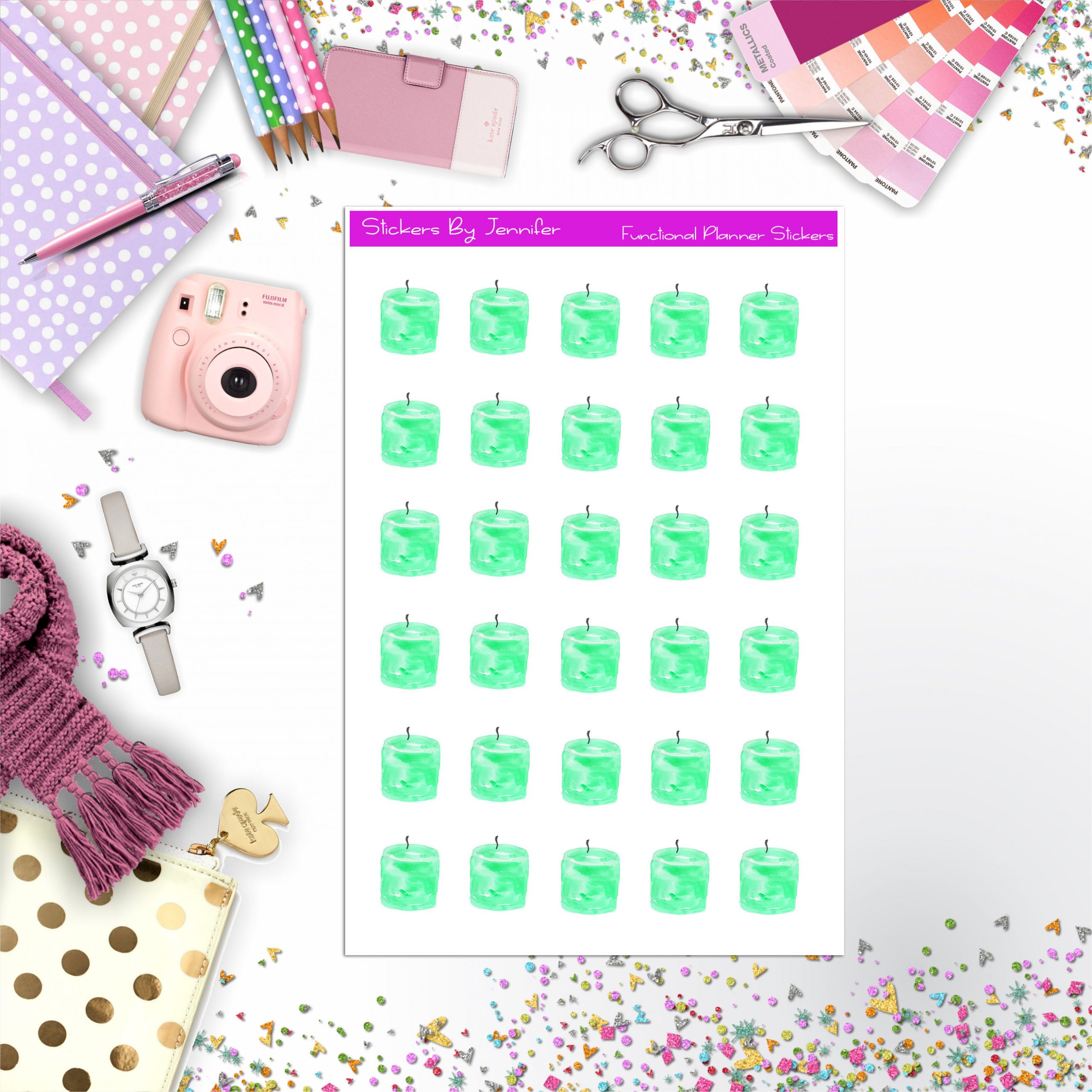 Candle Stickers, Planner Stickers, Journal Stickers, Functional Planner Stickers, Stationary Stickers
