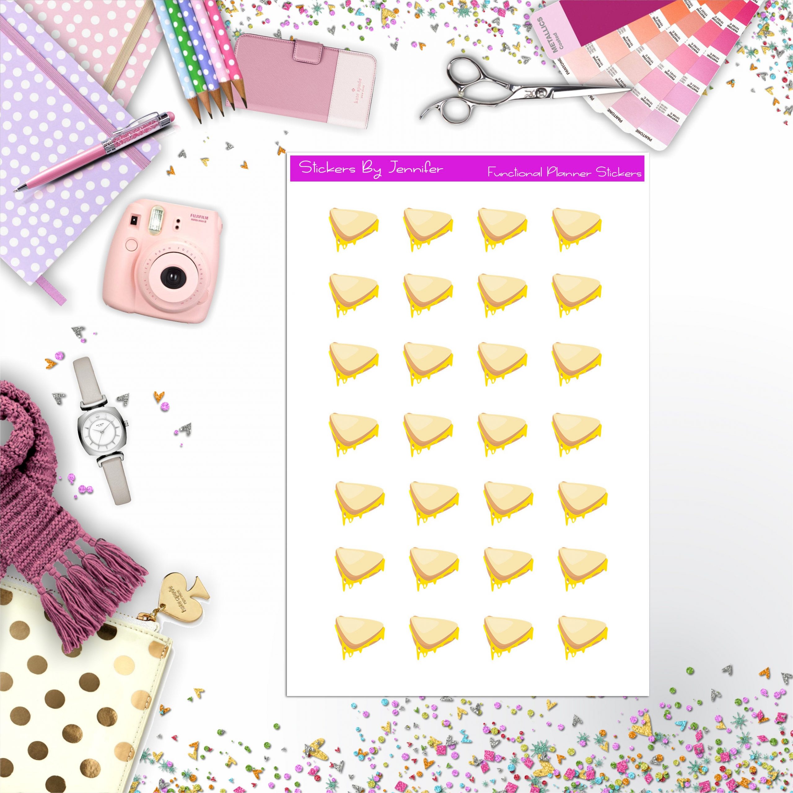Cheese Sandwich Stickers, Planner Stickers, Journal Stickers, Functional Planner Stickers, Stationary Stickers