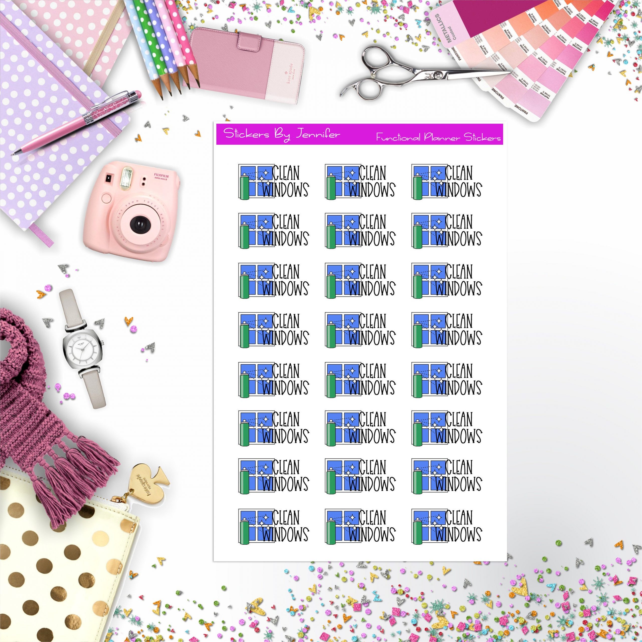 Clean Windows Stickers, Planner Stickers, Journal Stickers, Functional Planner Stickers, Stationary Stickers