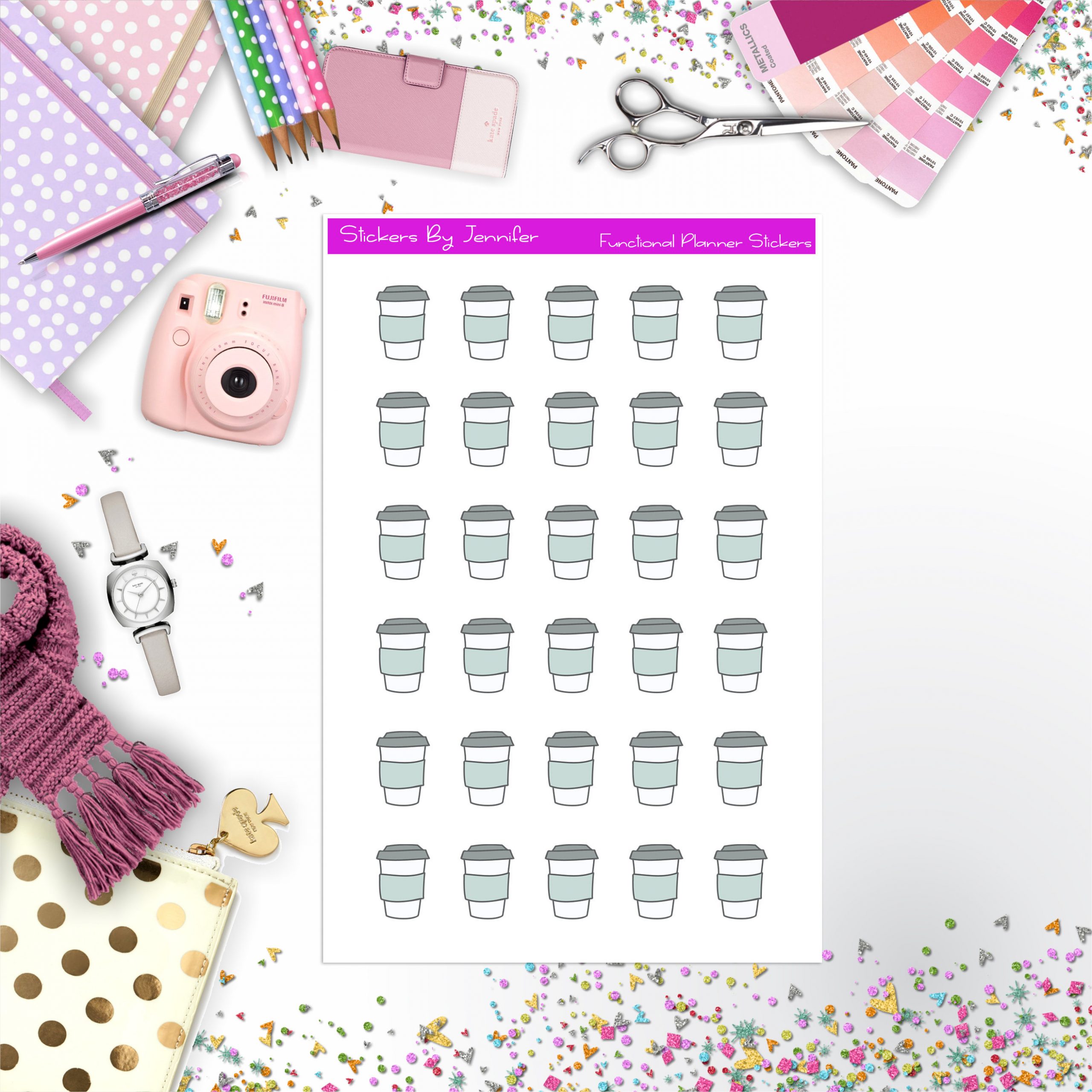 Coffee Stickers, Planner Stickers, Journal Stickers, Functional Planner Stickers, Stationary Stickers