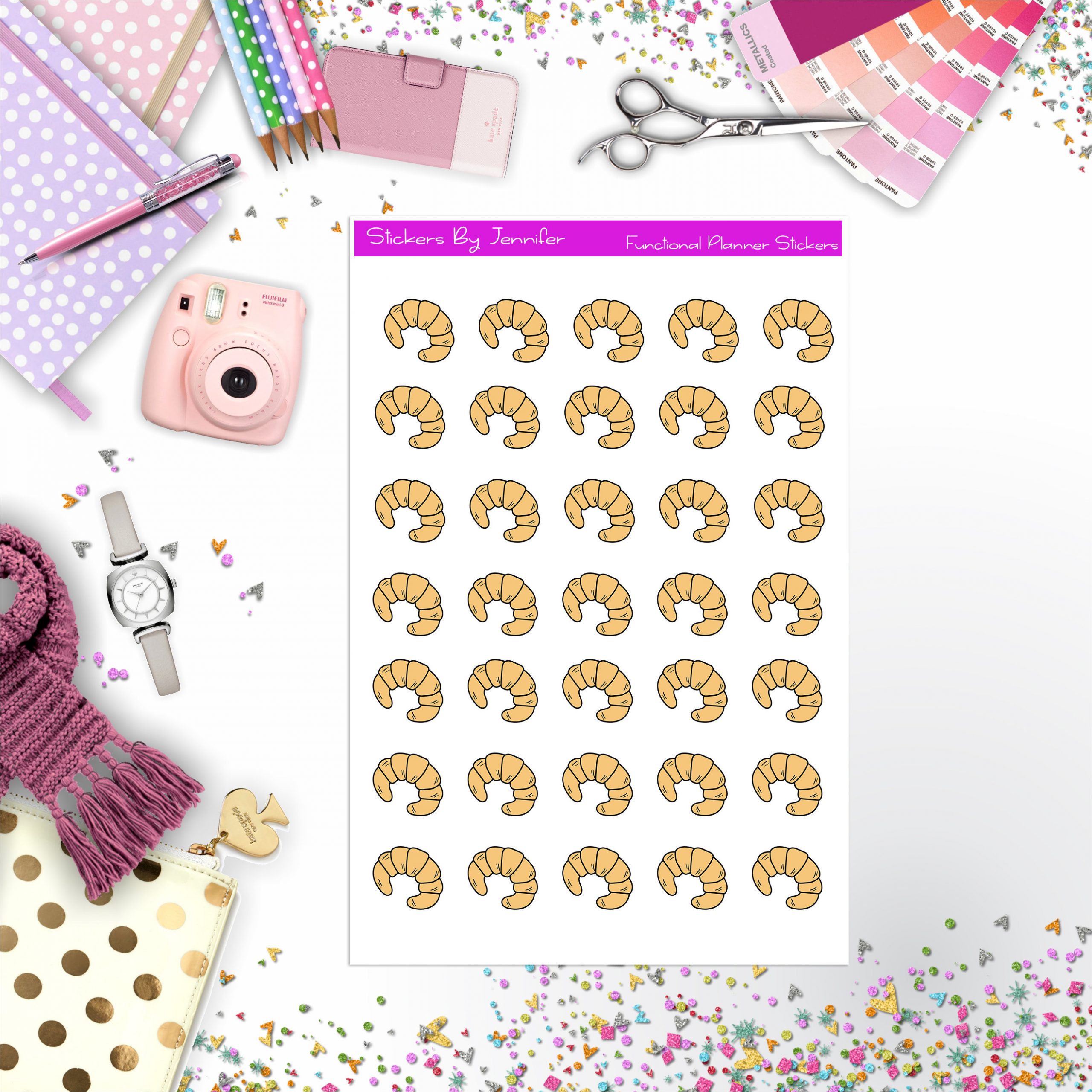 Croissant Stickers, Planner Stickers, Journal Stickers, Functional Planner Stickers, Stationary Stickers
