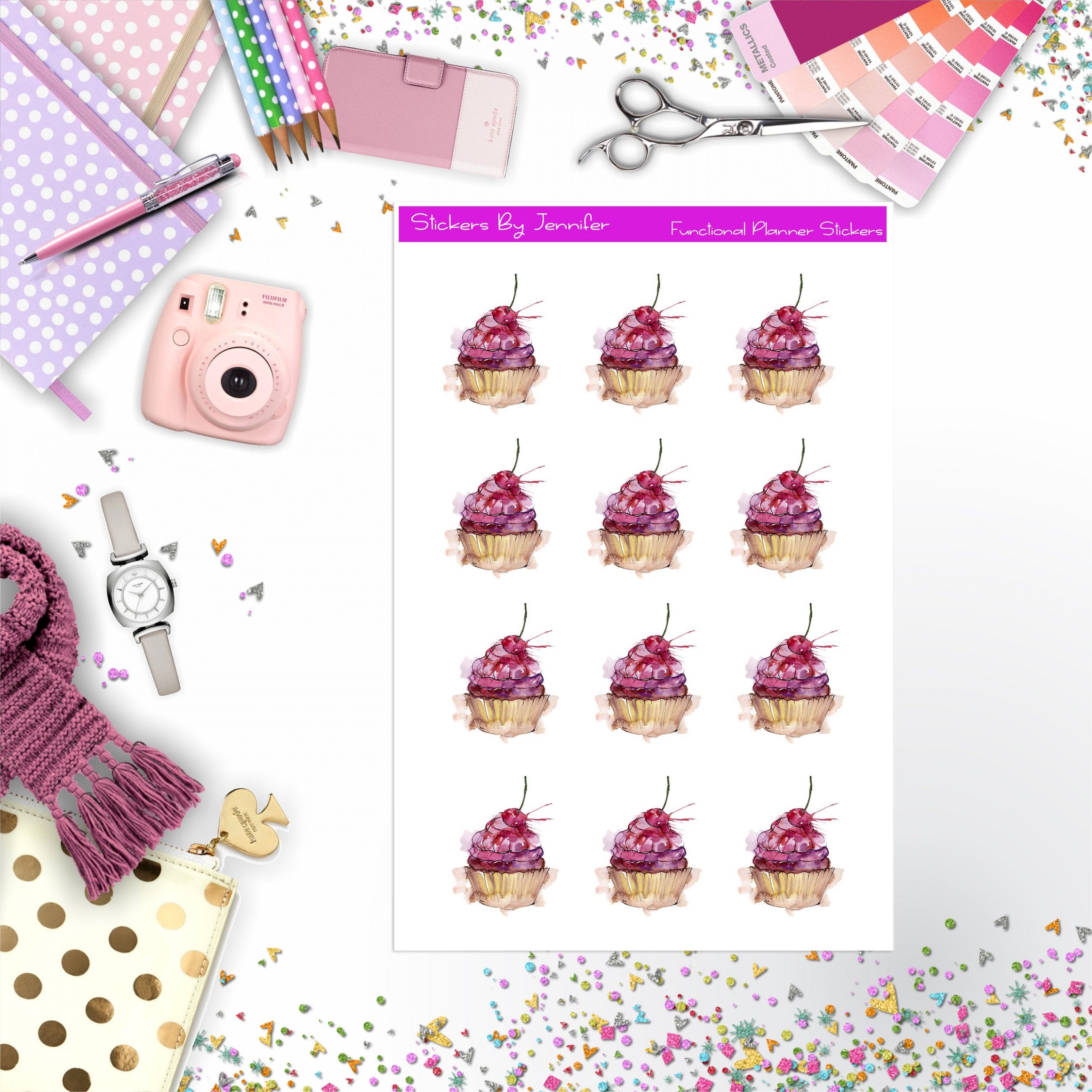 Cupcake Stickers, Planner Stickers, Journal Stickers, Functional Planner Stickers, Stationary Stickers
