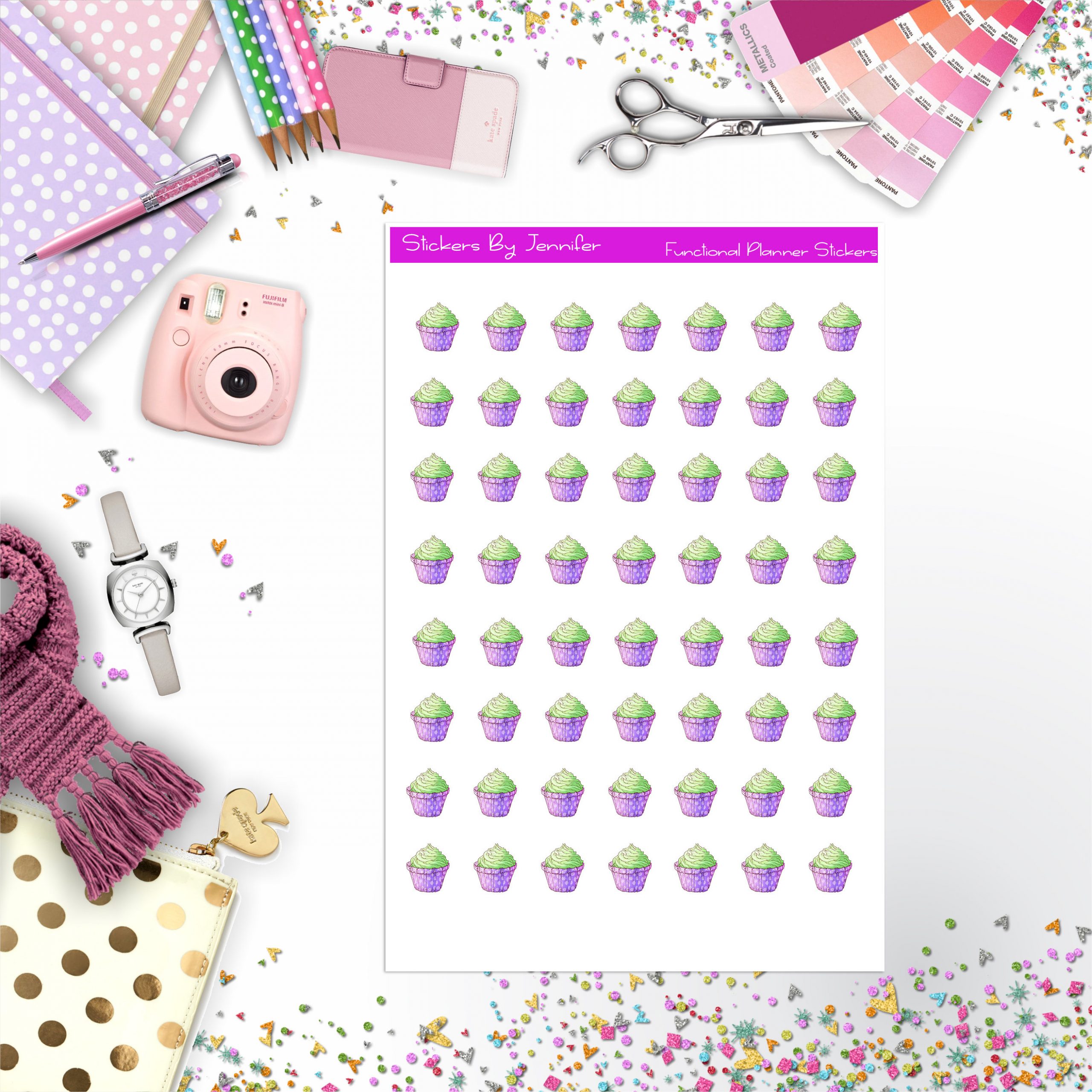 Cupcake Stickers, Planner Stickers, Journal Stickers, Functional Planner Stickers, Stationary Stickers