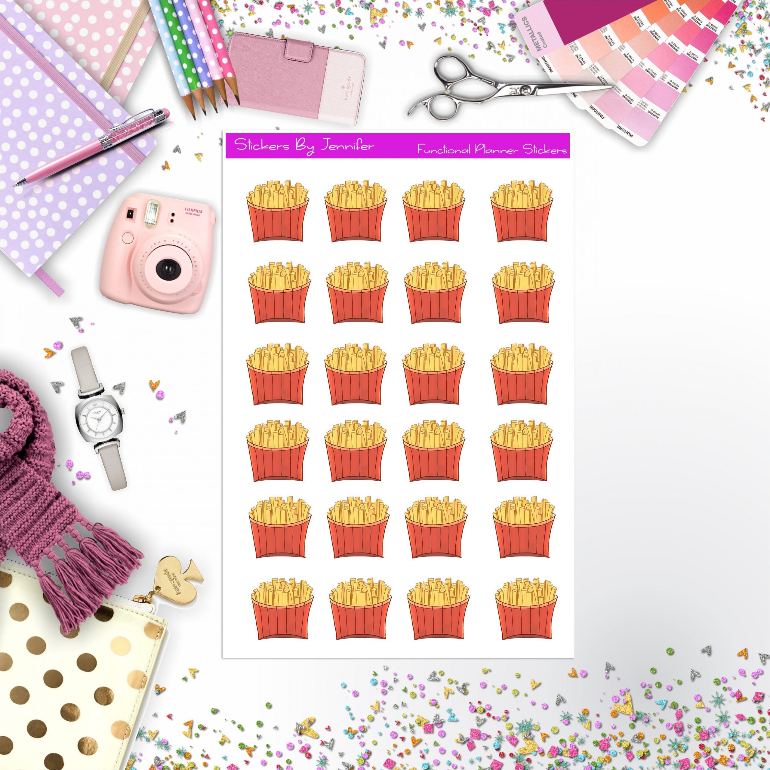 Fries Stickers, Planner Stickers, Journal Stickers, Functional Planner Stickers, Stationary Stickers