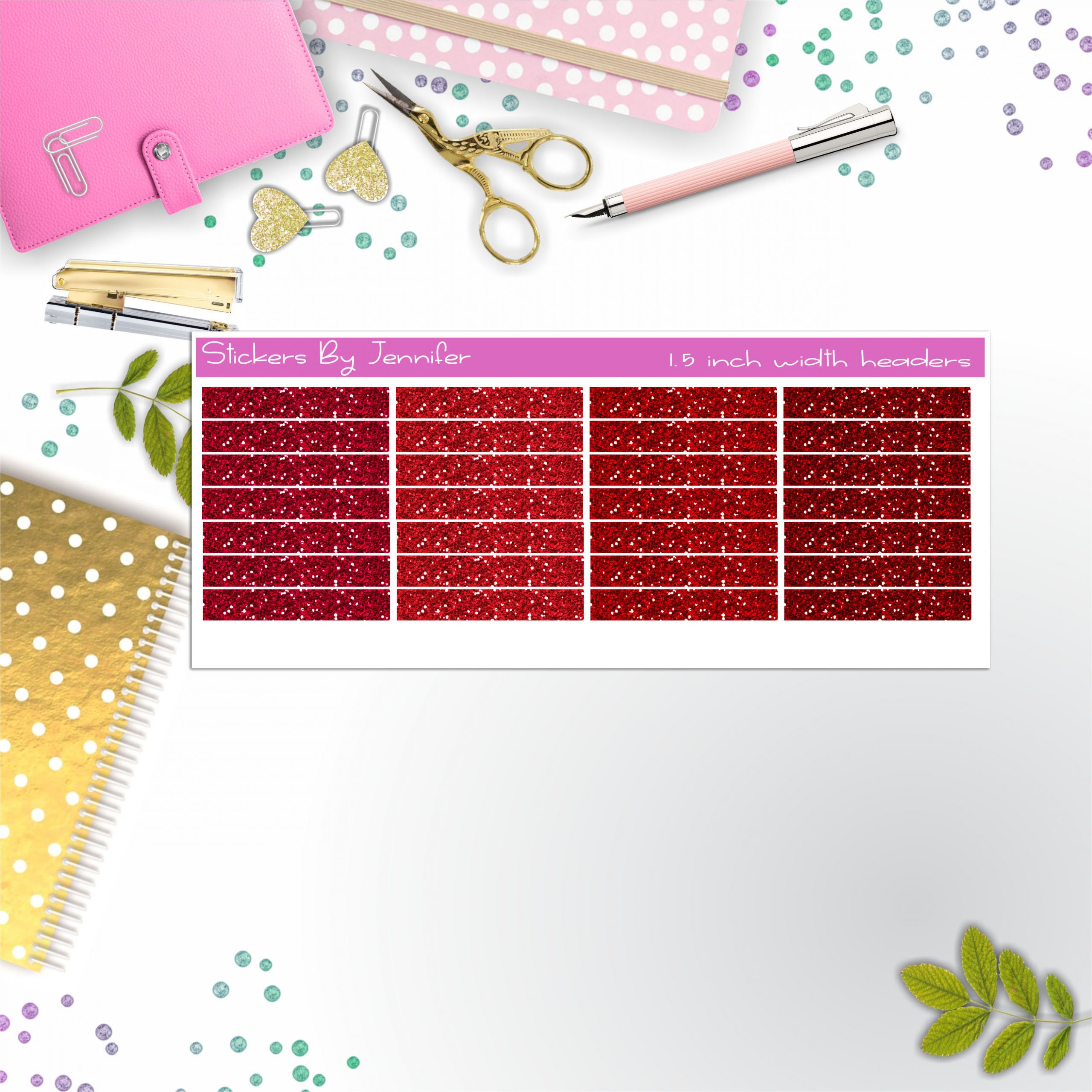 Glitter (Faux) Planner Headers, Planner Stickers, Journal Stickers, Functional Planner Stickers, Stationary Stickers