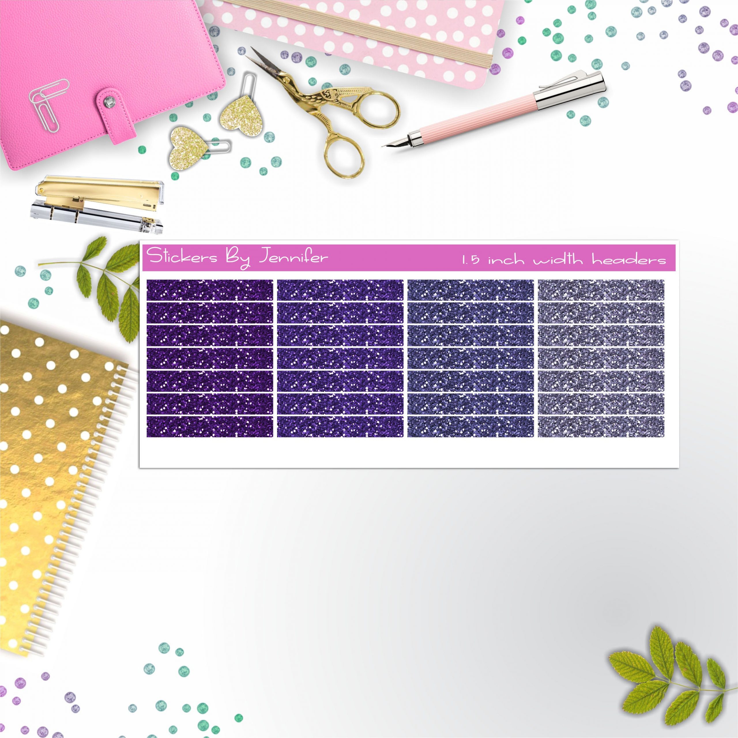 Glitter (Faux) Planner Headers, Planner Stickers, Journal Stickers, Functional Planner Stickers, Stationary Stickers