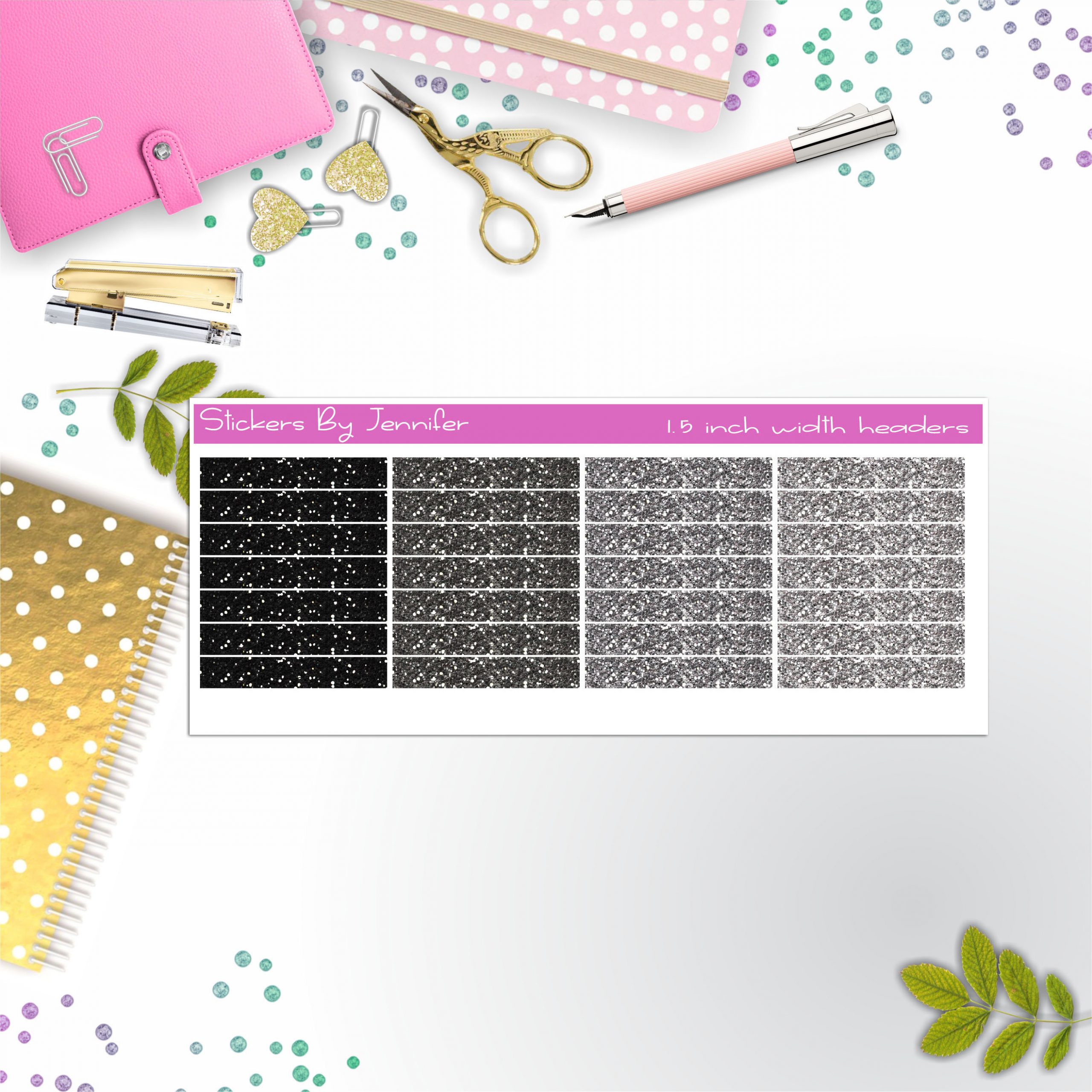 Glitter (Faux) Planner Headers, Planner Stickers, Journal Stickers, Functional Planner Stickers, Stationary Stickers