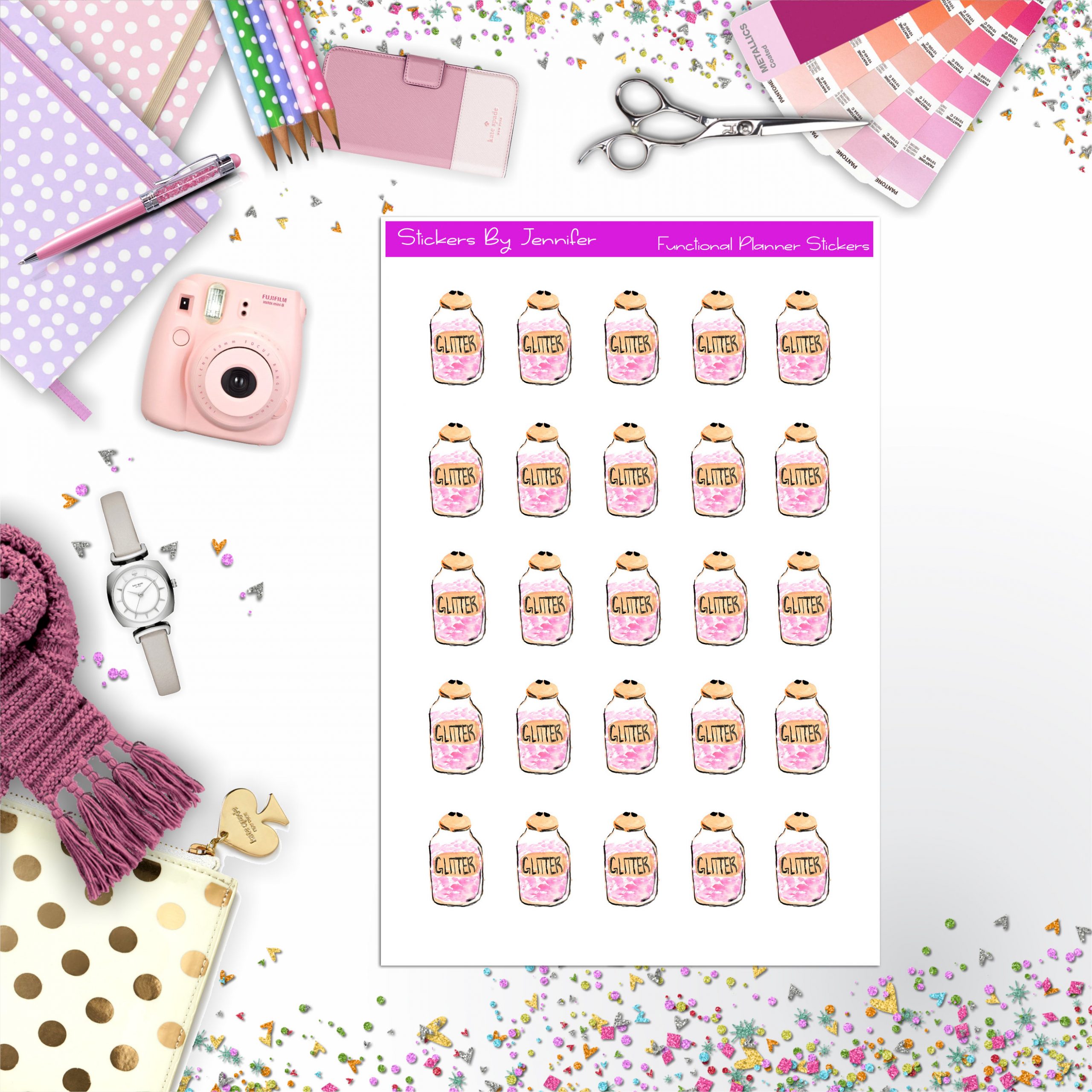 Glitter jar Stickers, Planner Stickers, Journal Stickers, Functional Planner Stickers, Stationary Stickers