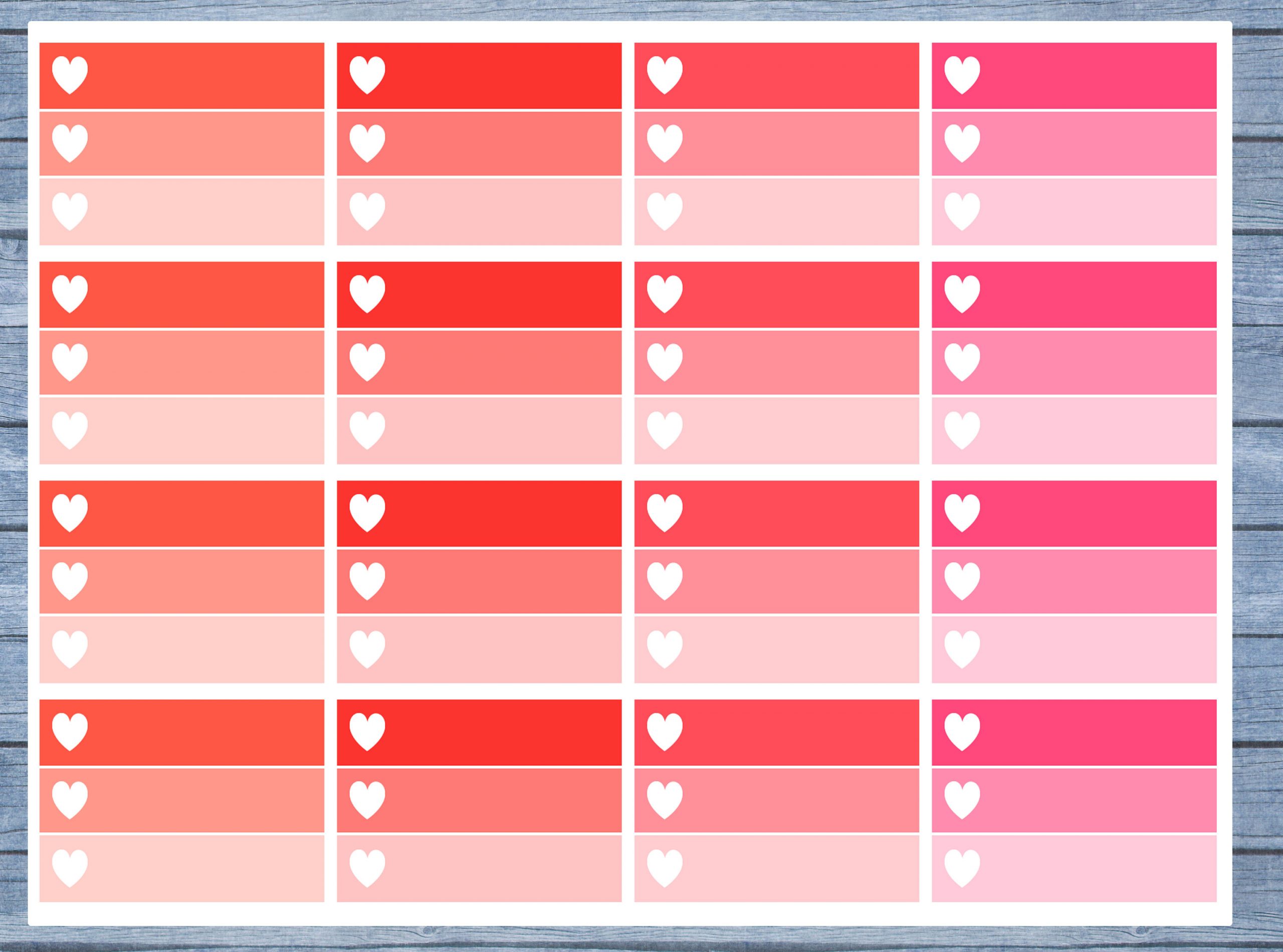 Half Box Planner Stickers, Ombre Half Box Planner Stickers, Planner Stickers, Ombre Heart Stickers, Personal Planner Stickers 022