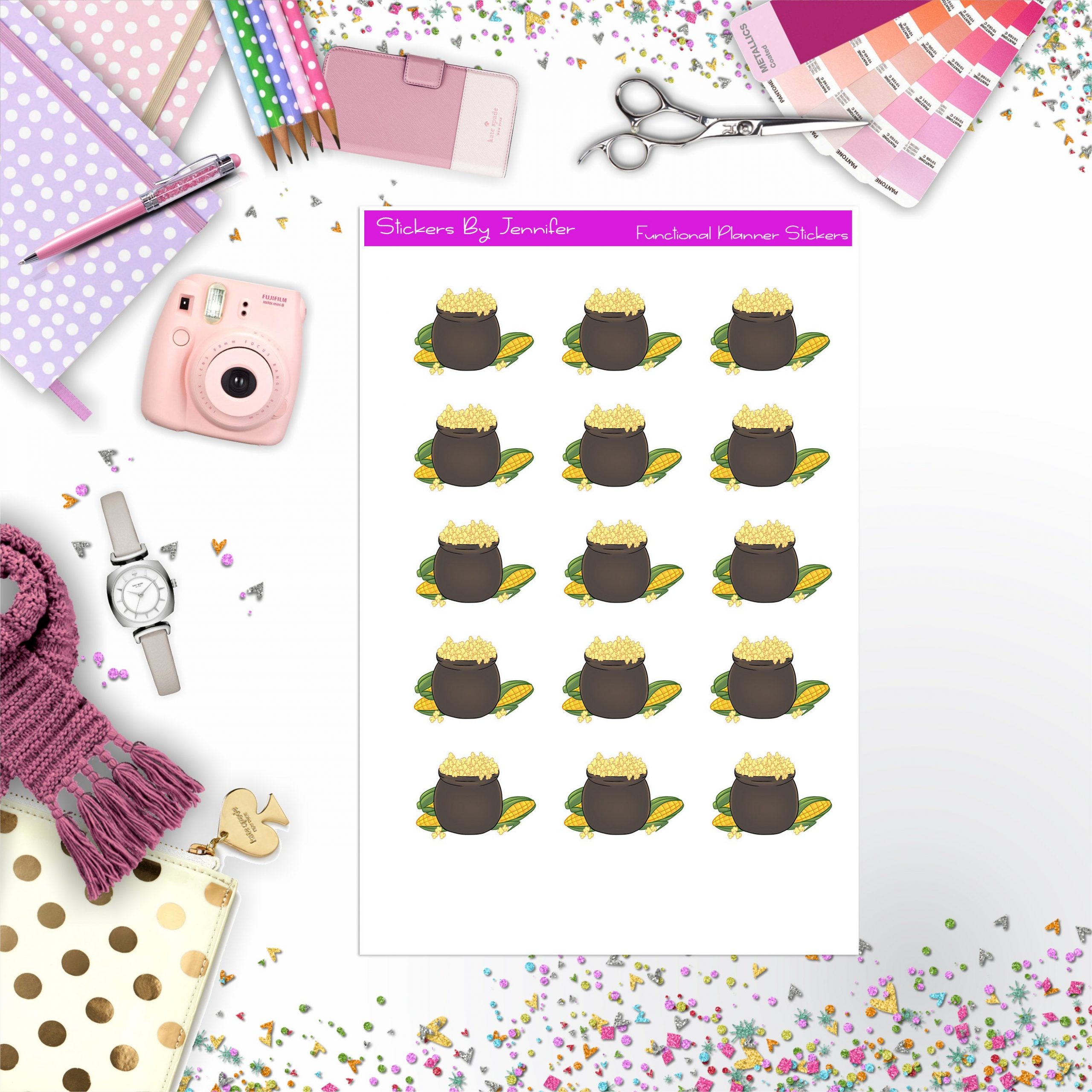 Kettle Corn Stickers, Planner Stickers, Journal Stickers, Functional Planner Stickers, Stationary Stickers