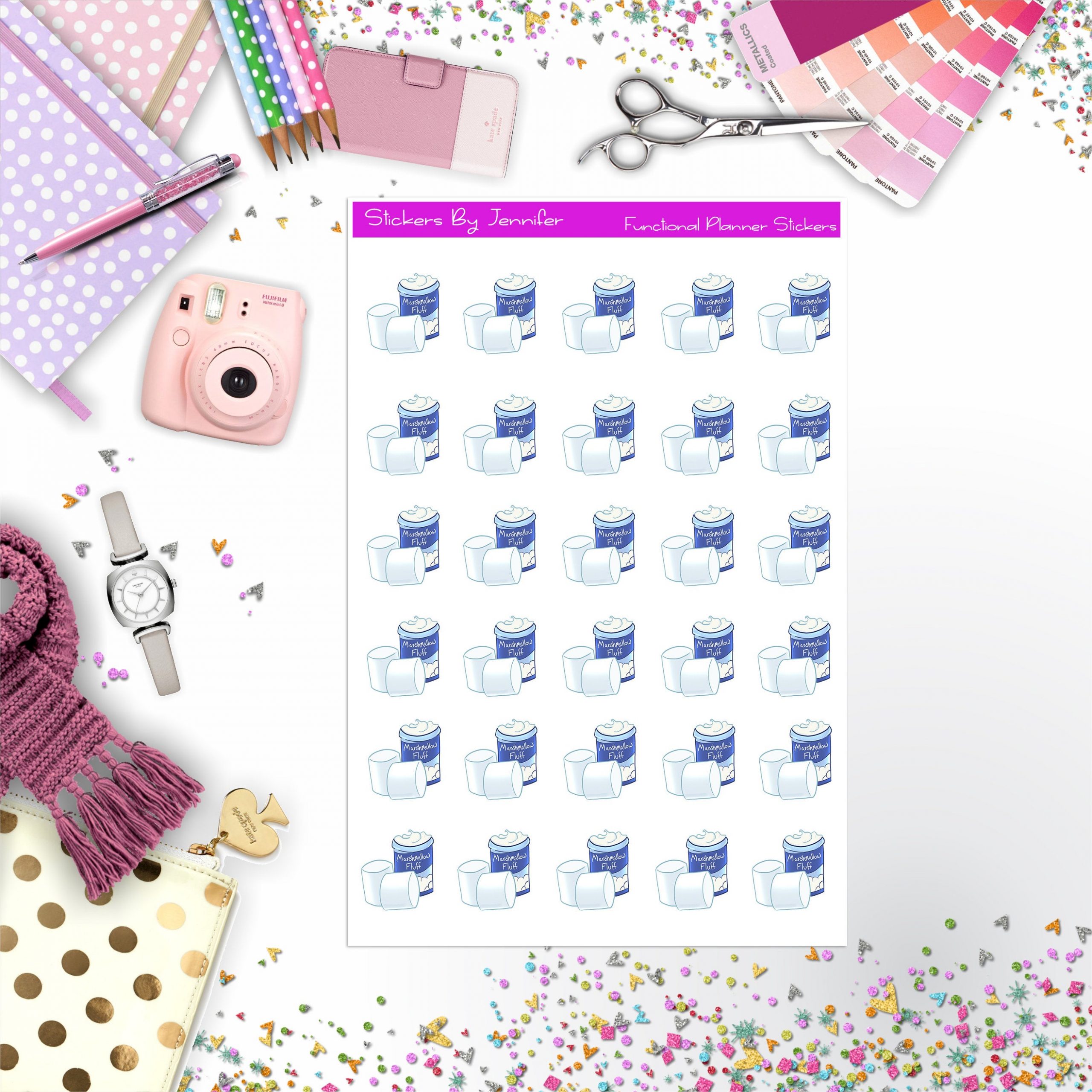 Marshmallow Stickers, Planner Stickers, Journal Stickers, Functional Planner Stickers, Stationary Stickers