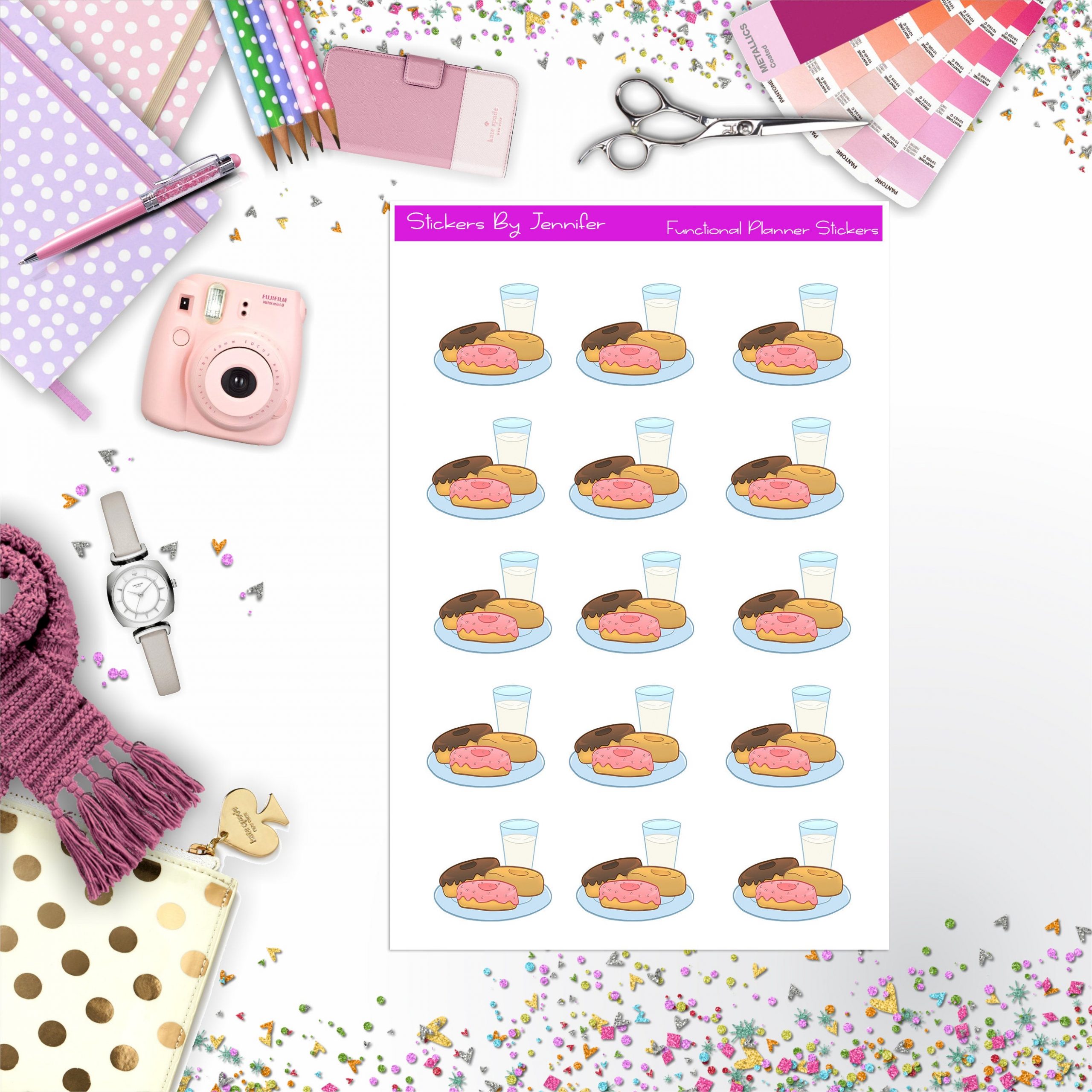 Milk And Donuts Stickers, Planner Stickers, Journal Stickers, Functional Planner Stickers, Stationary Stickers