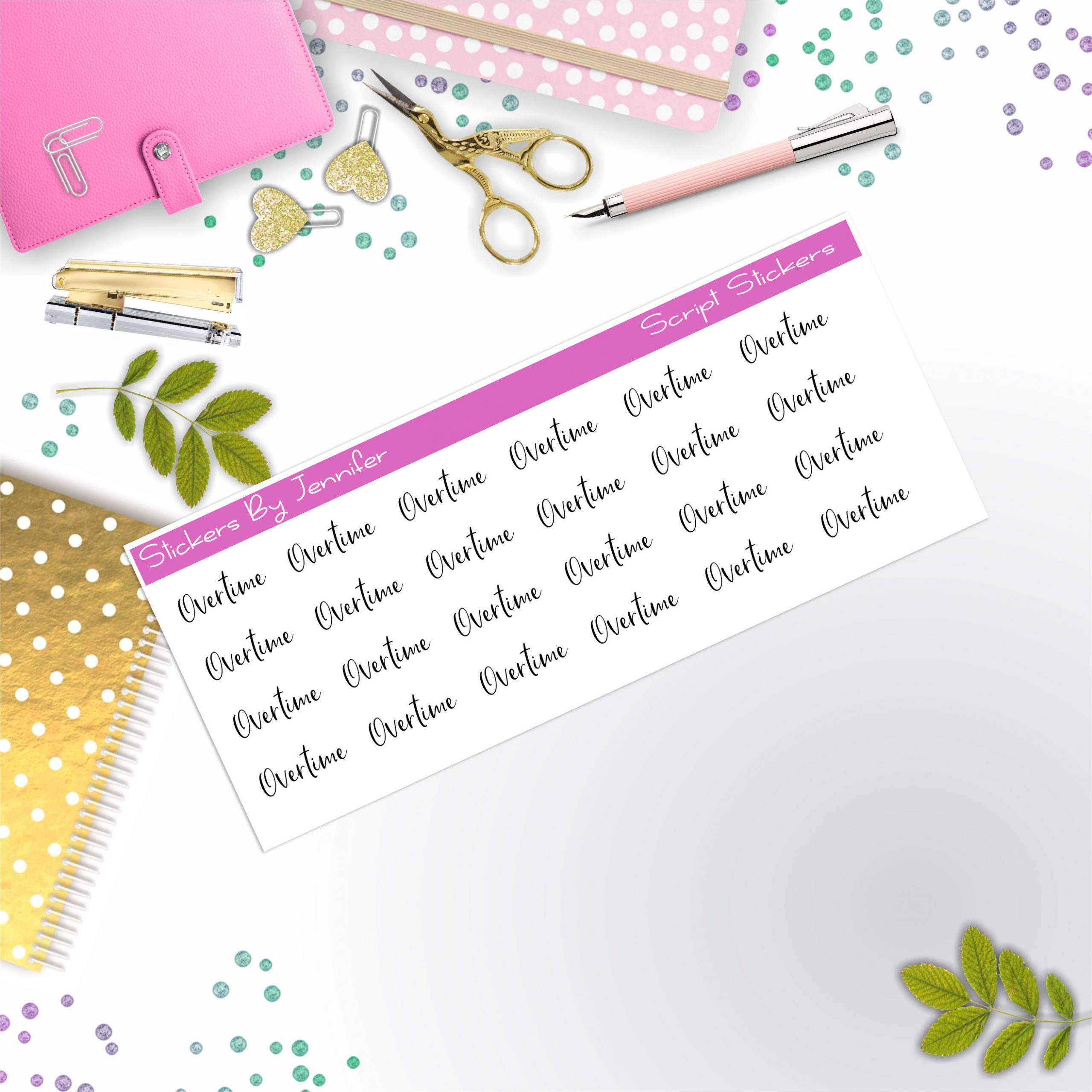 Overtime Script Stickers, Typography Stickers, Planner Stickers, Journal Stickers, Functional Planner Stickers, Stationary Stickers