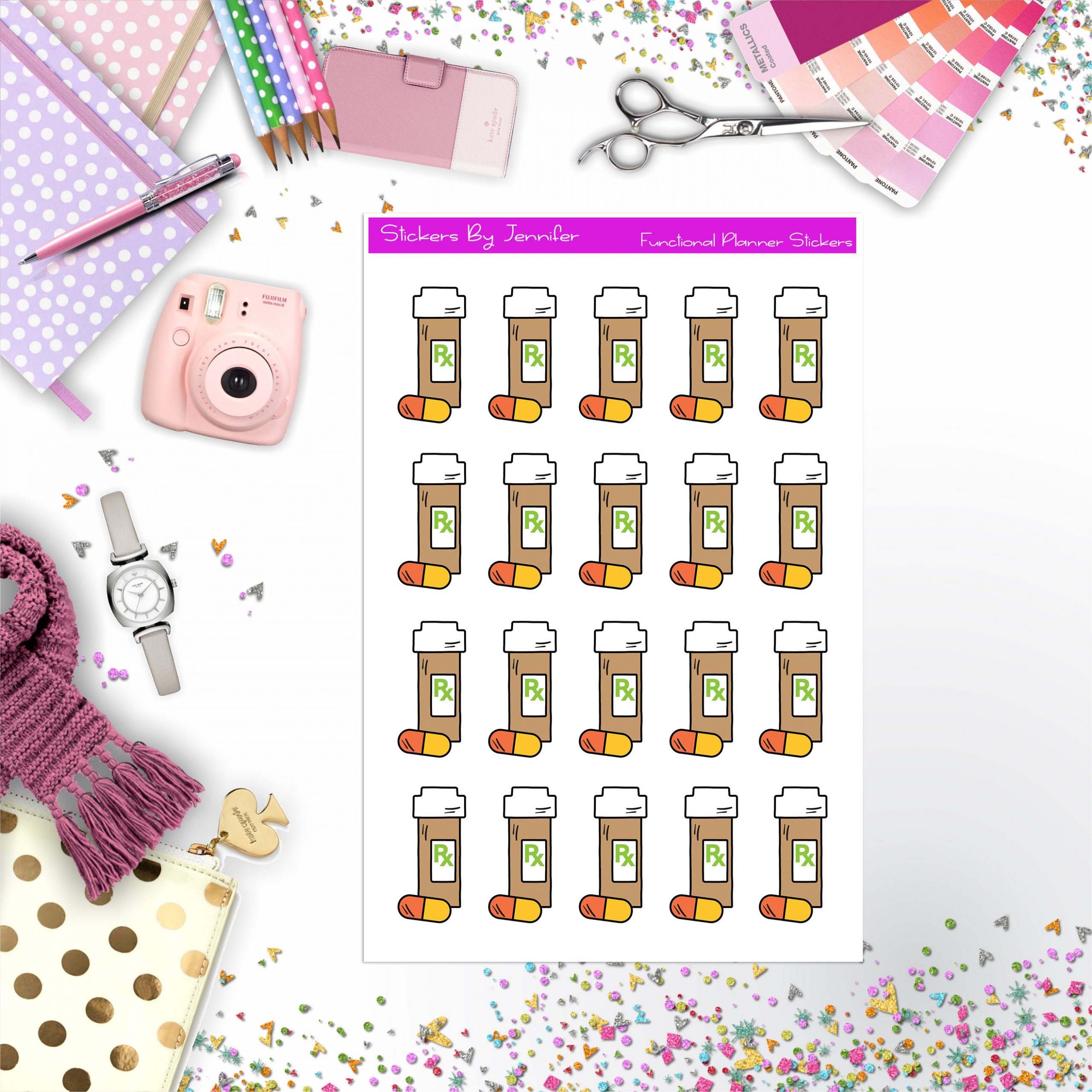 Pill Bottle Stickers, Planner Stickers, Journal Stickers, Functional Planner Stickers, Stationary Stickers