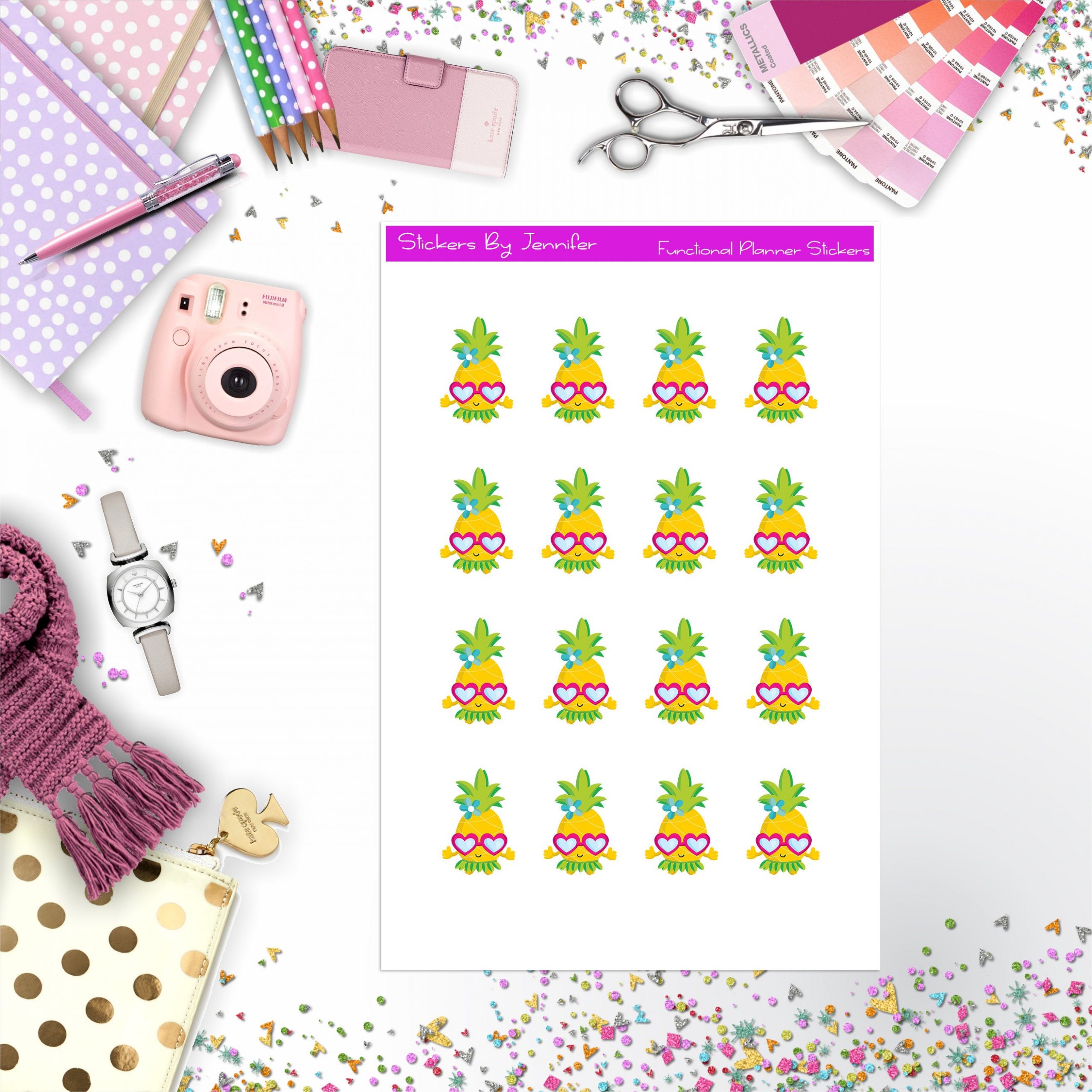 Pineapple Stickers, Planner Stickers, Journal Stickers, Functional Planner Stickers, Stationary Stickers