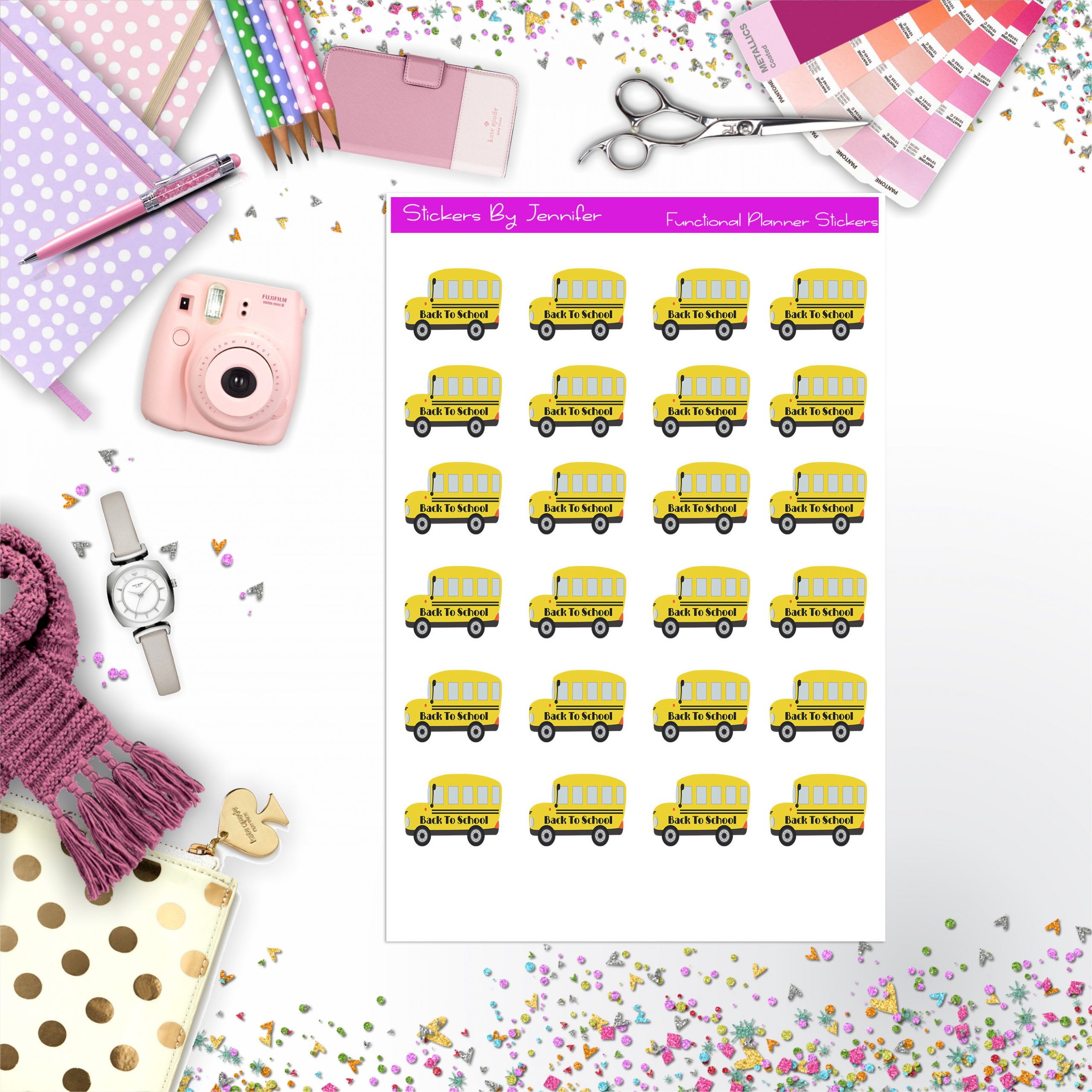 School Bus Stickers, Planner Stickers, Journal Stickers, Functional Planner Stickers, Stationary Stickers