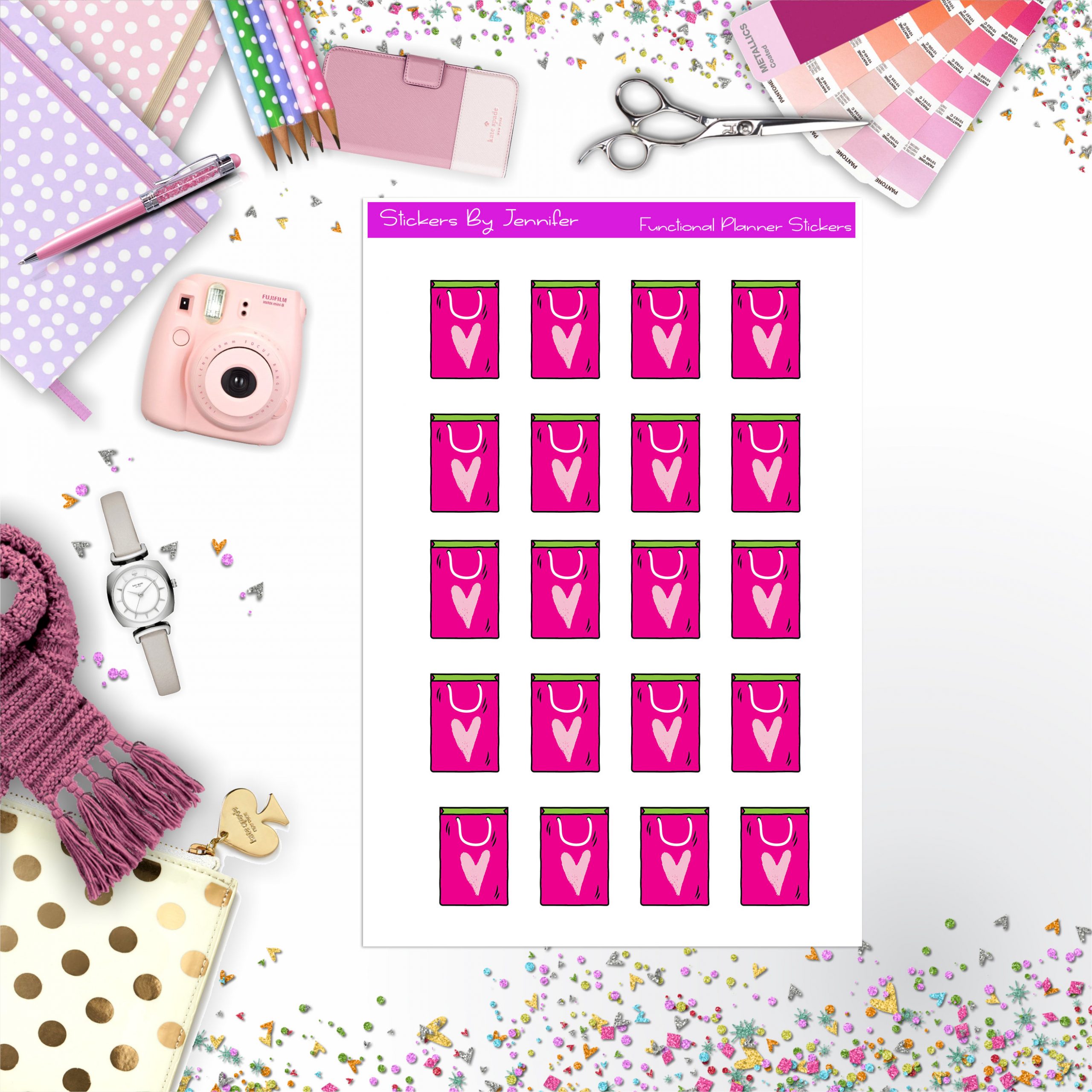 Shopping Bag Stickers, Planner Stickers, Journal Stickers, Functional Planner Stickers, Stationary Stickers