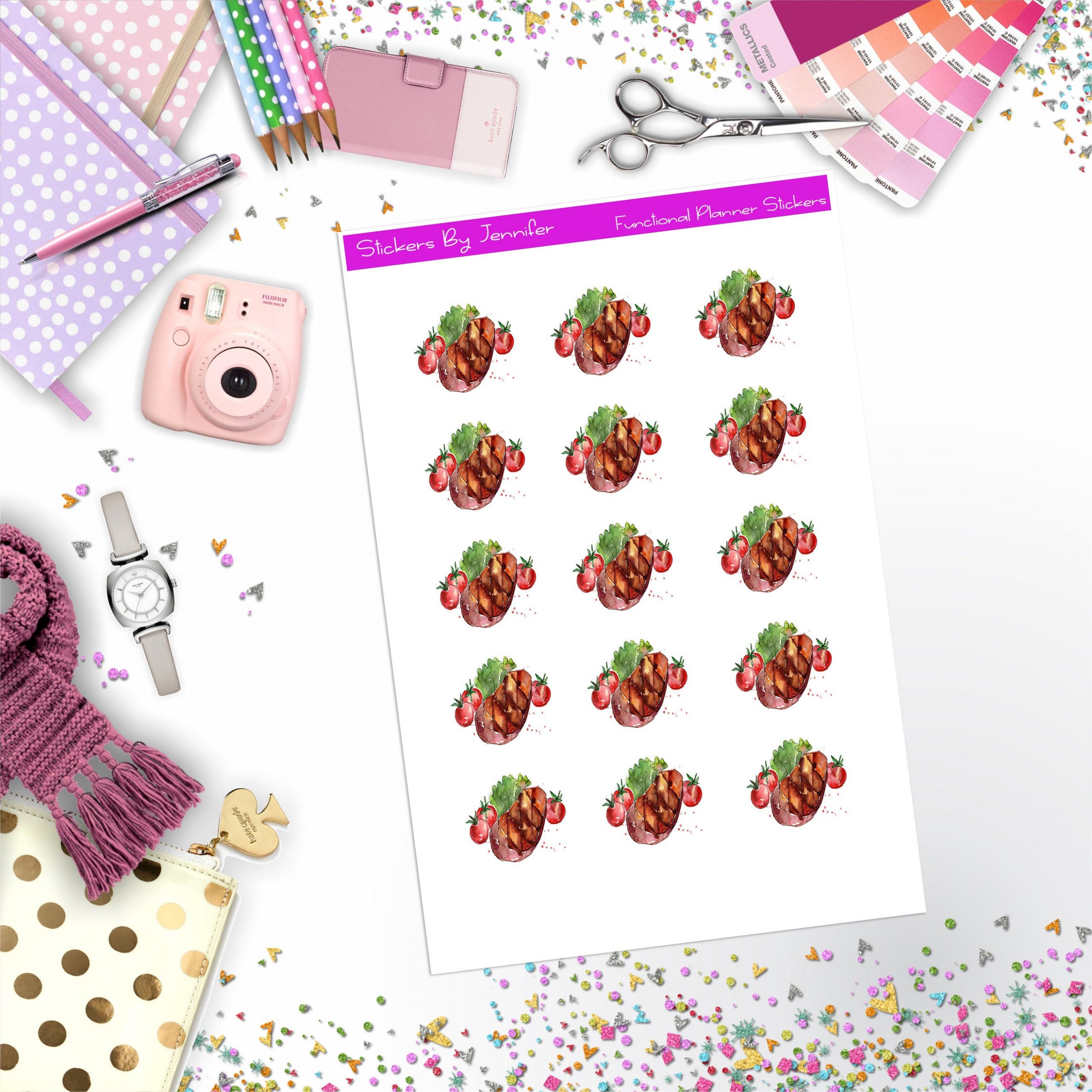 Steak Lettuce Tomatoes Stickers, Planner Stickers, Journal Stickers, Functional Planner Stickers, Stationary Stickers